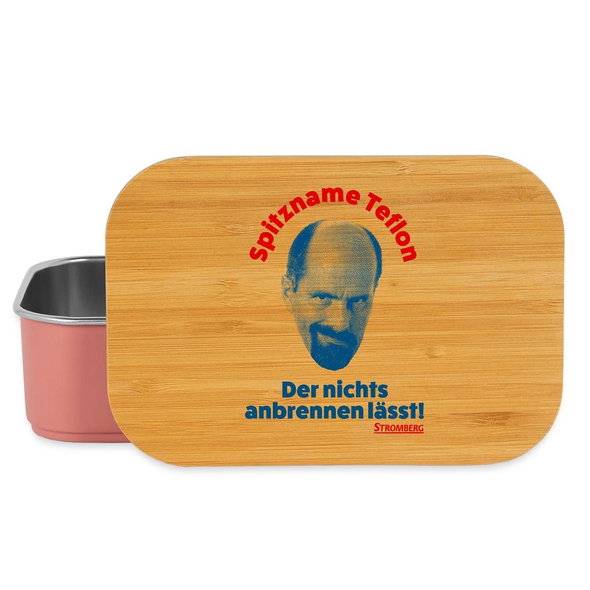 Spreadshirt Lunchbox Stromberg Spitzname Teflon Mit Spruch Brotdose mit Bambusdeckel, Edelstahl, Bambus