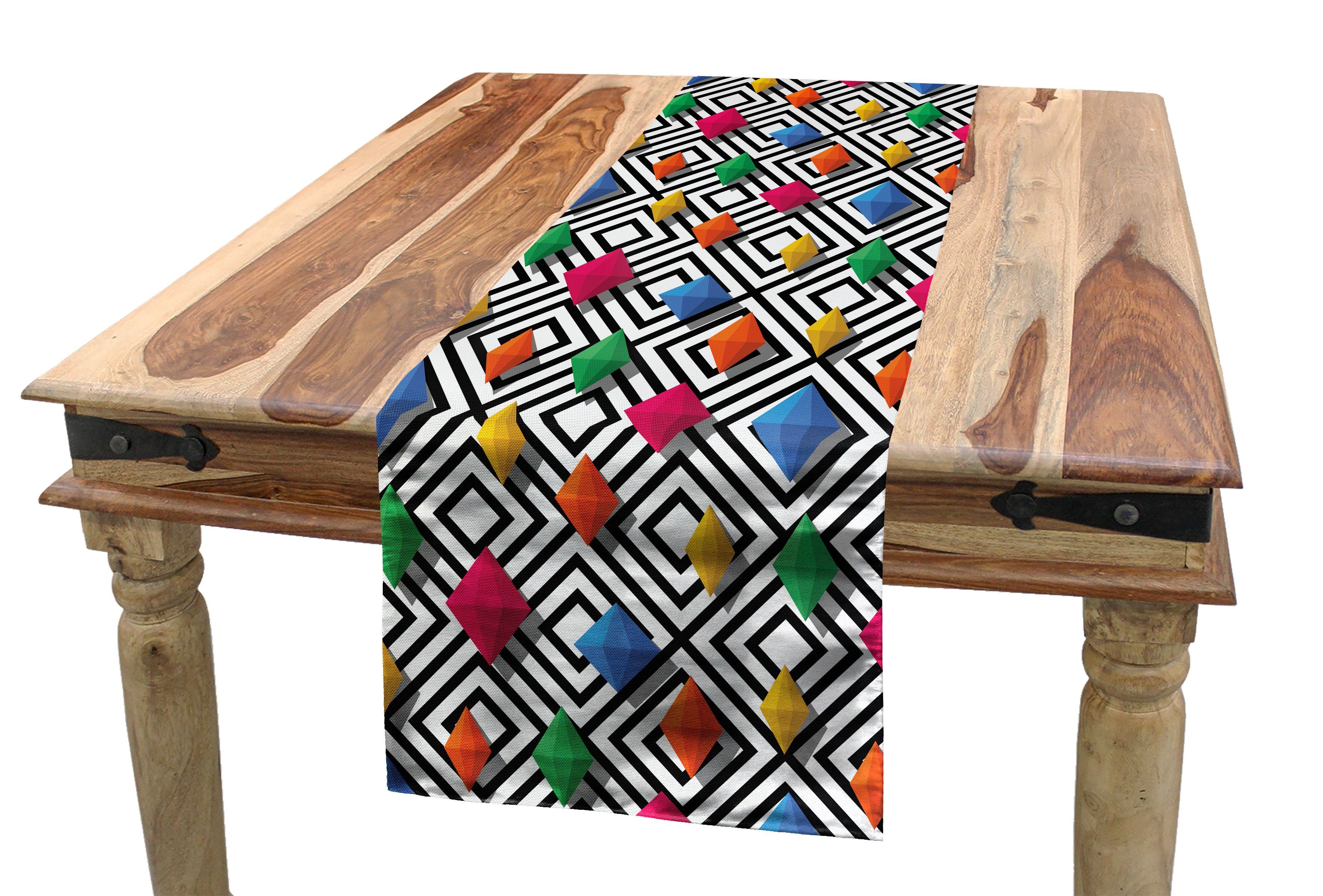 Abakuhaus Rechteckiger Küche 3D-Formen Tischläufer, Tischläufer Esszimmer Bunte Dekorativer Geometrisch