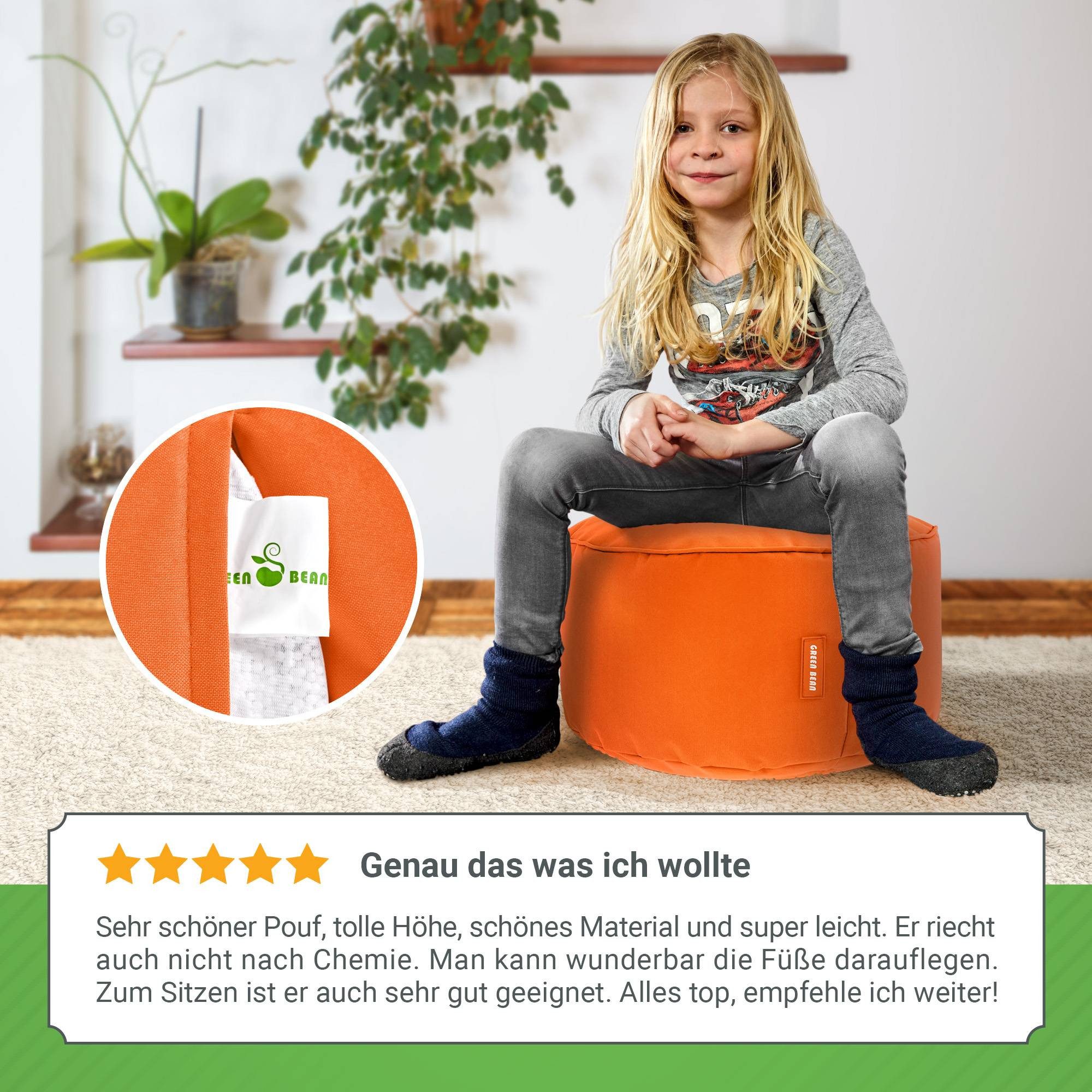 Green Bean Pouf Sitzsack-Hocker Pouf Stay 45x25cm (Sitzsack-Hocker 45x25cm mit EPS-Perlen Füllung -, Fußhocker Fußkissen Sitz-Pouf für Sitzsäcke), die ideale Ergänzung zum Sitzsack