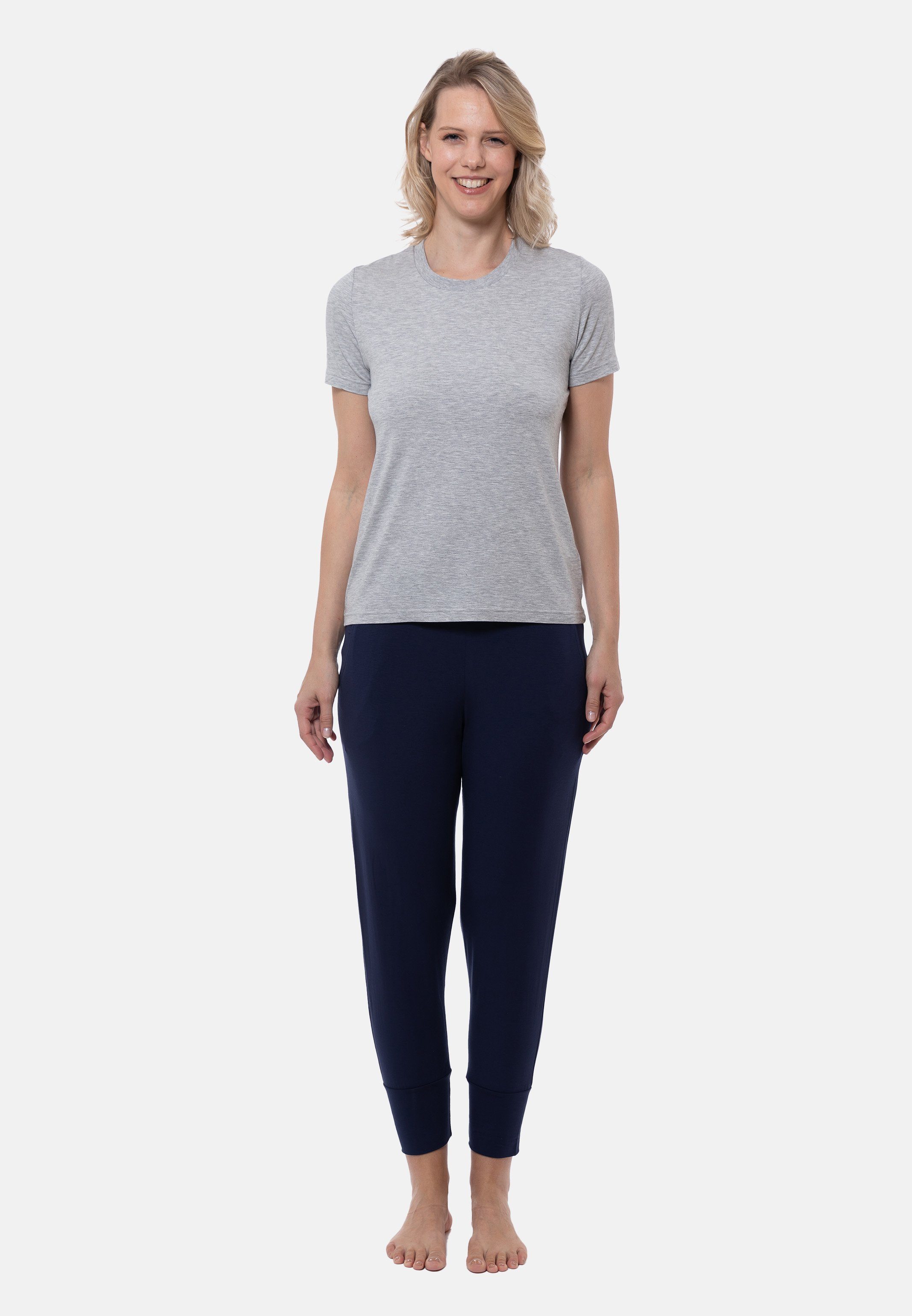 / True Yoga-Hose Sleepy - und & im Mey (Set, 2 tlg) Set blue Lounge Schlafanzug 7/8 Easy melange Grey Pyjama T-Shirt