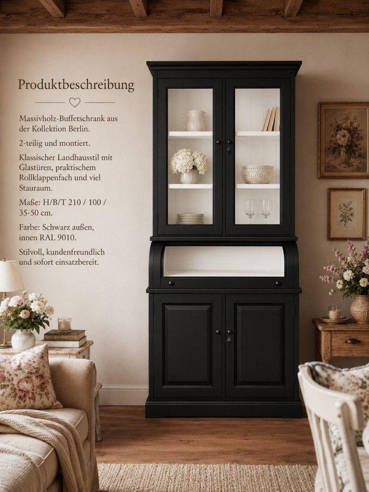 Wohnpalast Buffet Buffet Schrank Berlin 100 cm schwarz/ weiß Landhaus- Stil