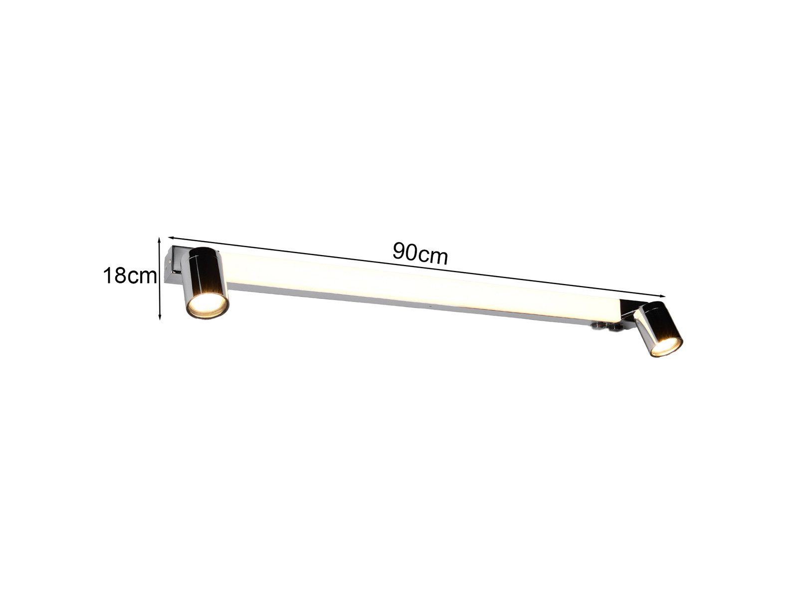 TRIO Leuchten LED Spiegelleuchte mit Schalter & 2 Strahlern, Breite 90cm, Memoryfunktion, LED fest integriert, LED wechselbar, Neutralweiß, Warmweiß, Badezimmer – Bild 4 von 5