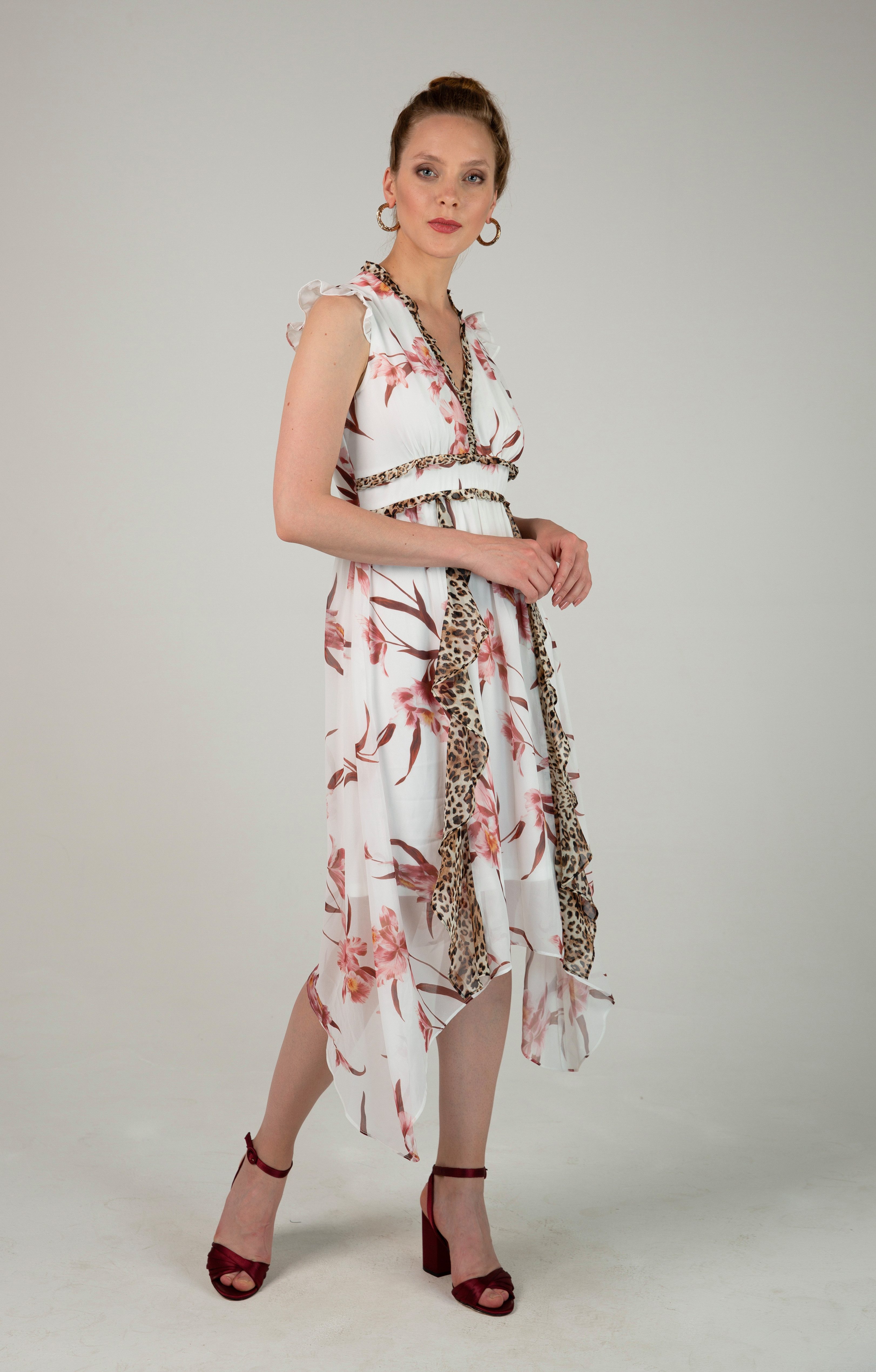 Passioni Druckkleid im eleganten Mustermix Volantoptik günstig online kaufen