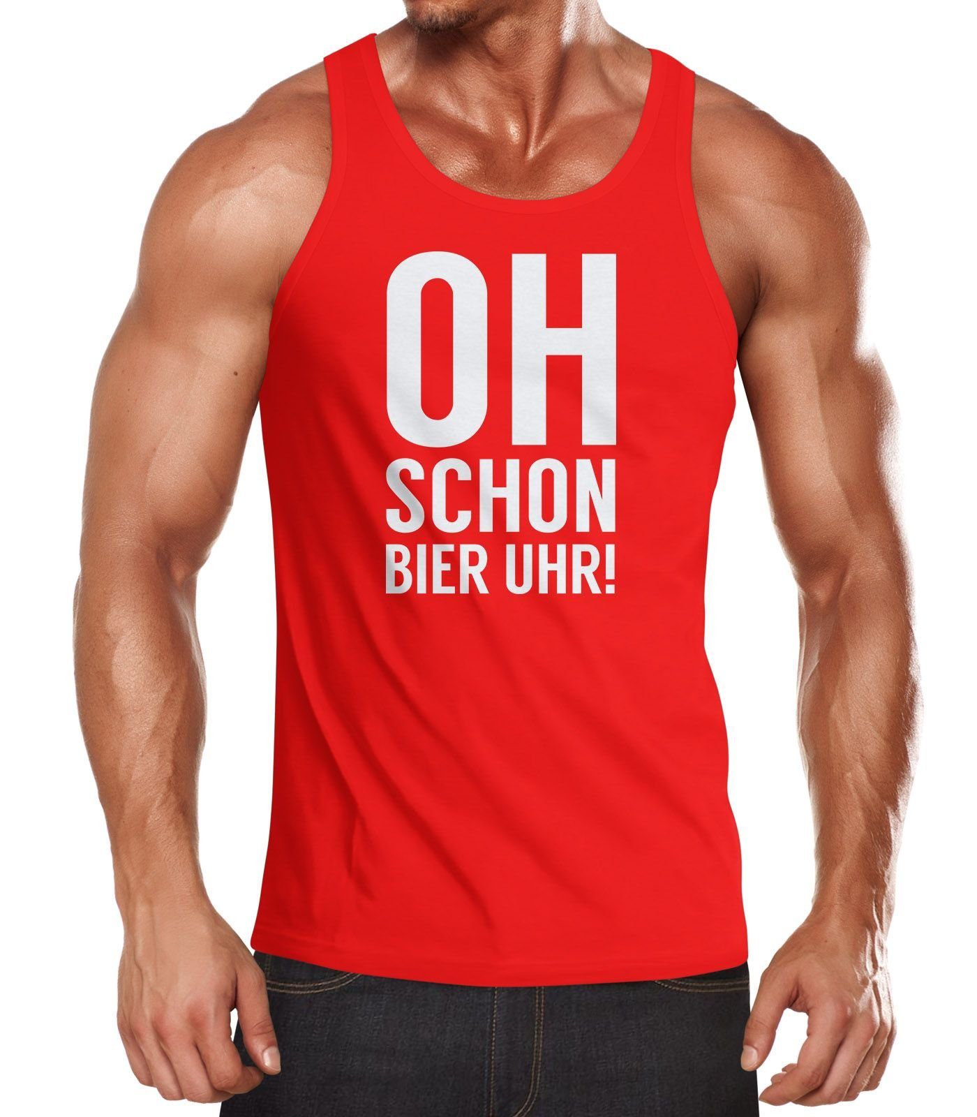 MoonWorks Tanktop Herren Oh Uhr rot Tanktop schon mit Moonworks® Print Bier