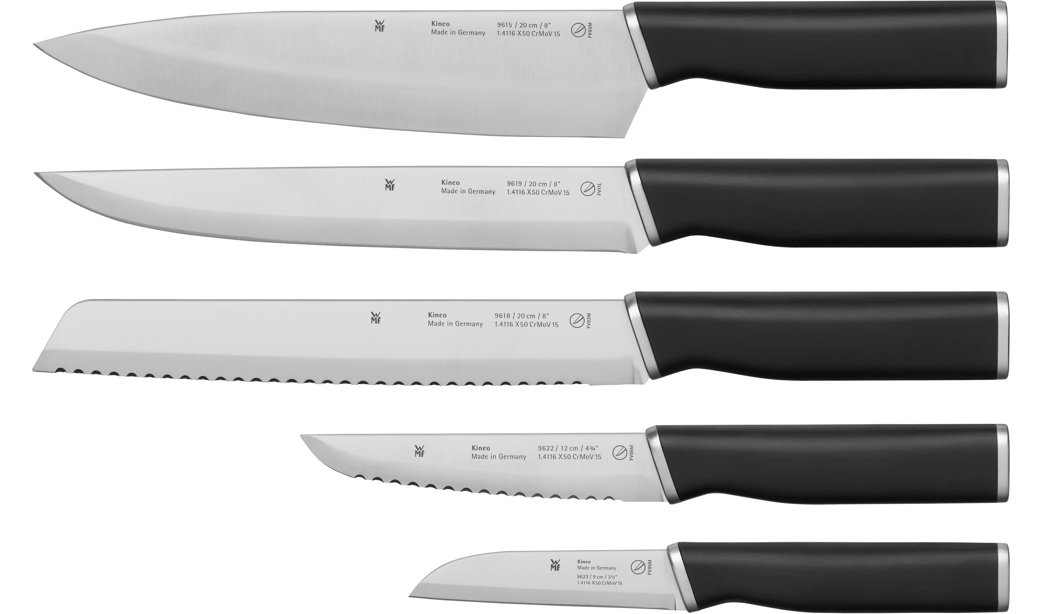 WMF Ножи-Set Kineo (Set, 5-tlg., Koch-, Gemüse-, Brot-, Fleisch- & Zubereitungsmesser), Performance Cut, scharf, Premium-Edelstahl, Made in Germany