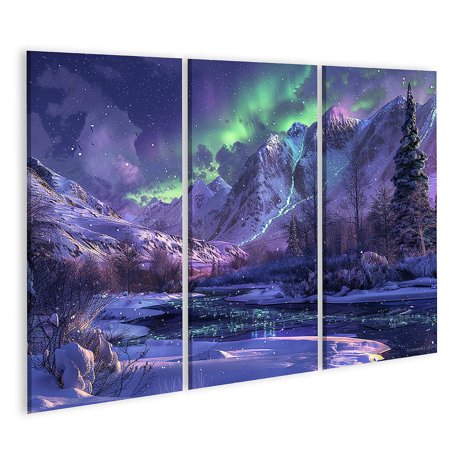 islandburner Leinwandbild Schöne Polarlichter, helle Aurora Borealis, winterliche Atmosphäre