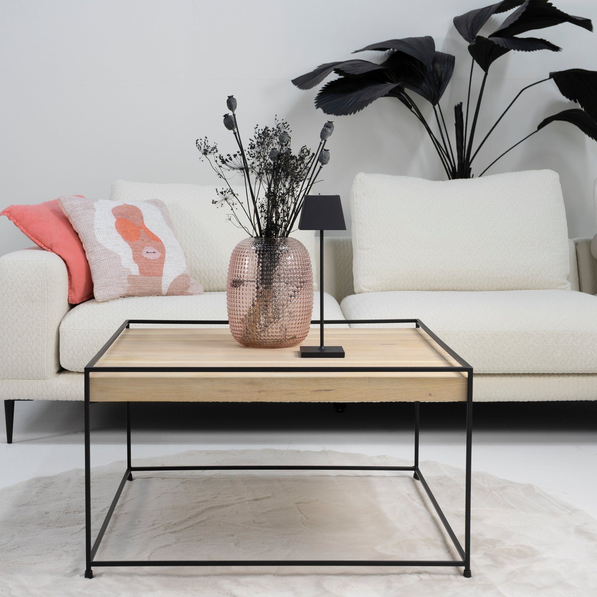 Torna Design Torna Beistelltisch Schwarz THIN 80 Beistelltisch WOOD Furniture BIANCO - 80x46x80cm