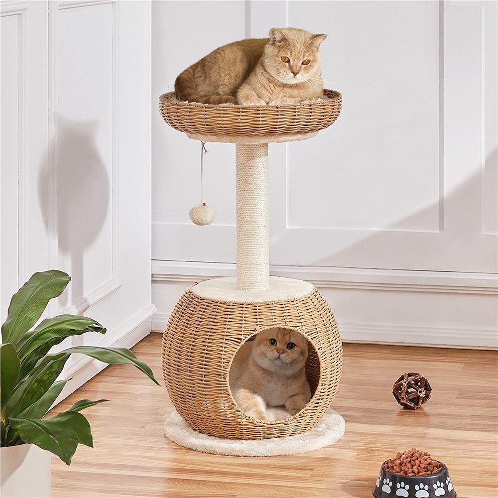 Yaheetech Kratzbaum 75 cm (H), mit Katzenkorb & Liegemulde & Hängender Plüschball