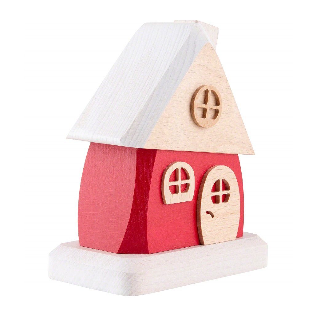 Holzwaren Egermann Räucherhaus großes Räucherhaus rot - 15cm, erzgebirgische Räucherdeko aus Holz - Made in Germany