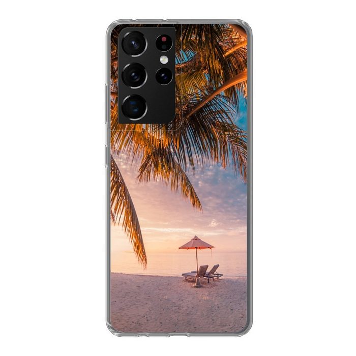 MuchoWow Handyhülle Strand - Palme - Meer Phone Case Handyhülle Samsung Galaxy S21 Ultra Silikon Schutzhülle