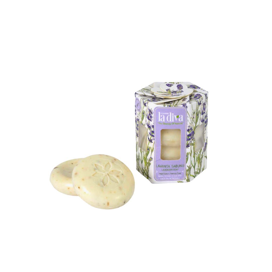 Handseife Hotelseife runde Seife Mini Seife 4x45 g, 4-tlg., natürlicher Peelingeffekt, beruhigender Lavendelduft