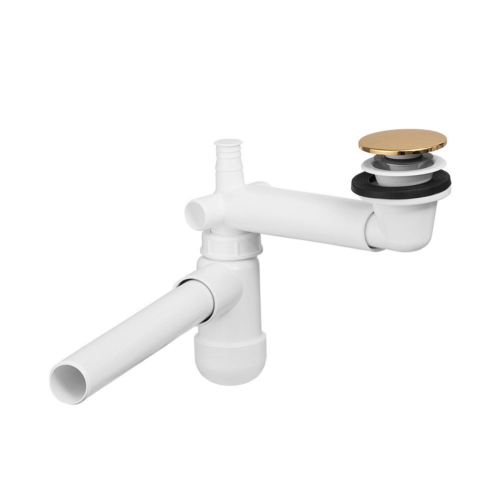 Lomadox Ablaufgarnitur SIPHON-56 Siphon für eingelassene Waschbecken, Pupup-Ventil gold