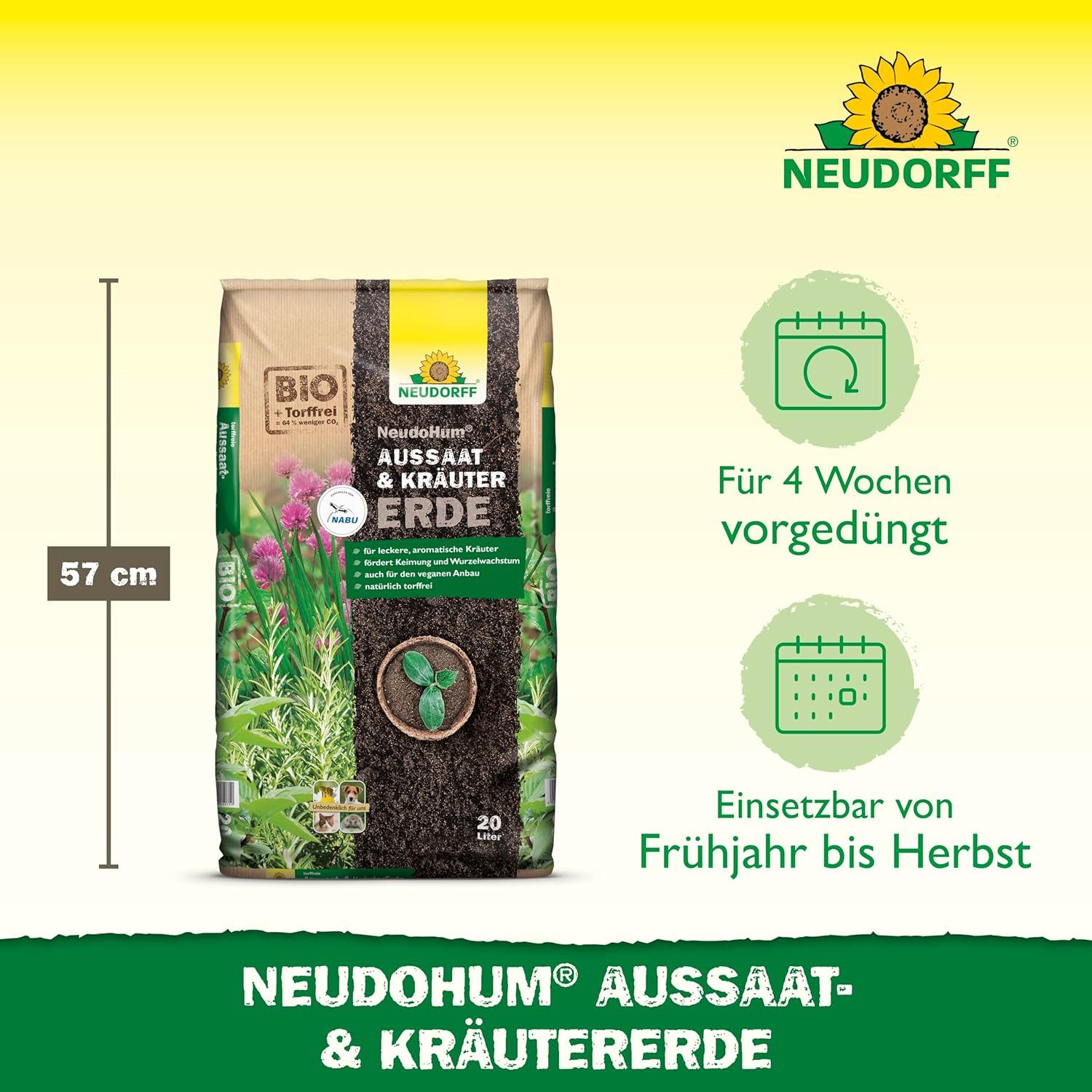 Neudorff Anzucht- und Kräutererde NeudoHum AussaatErde 20 Liter, mit Organisch vorgedüngt (Nährstoffversorgung für ca. 3–4 Wochen), auch für mediterrane Kräuter wie Lavendel oder Thymian