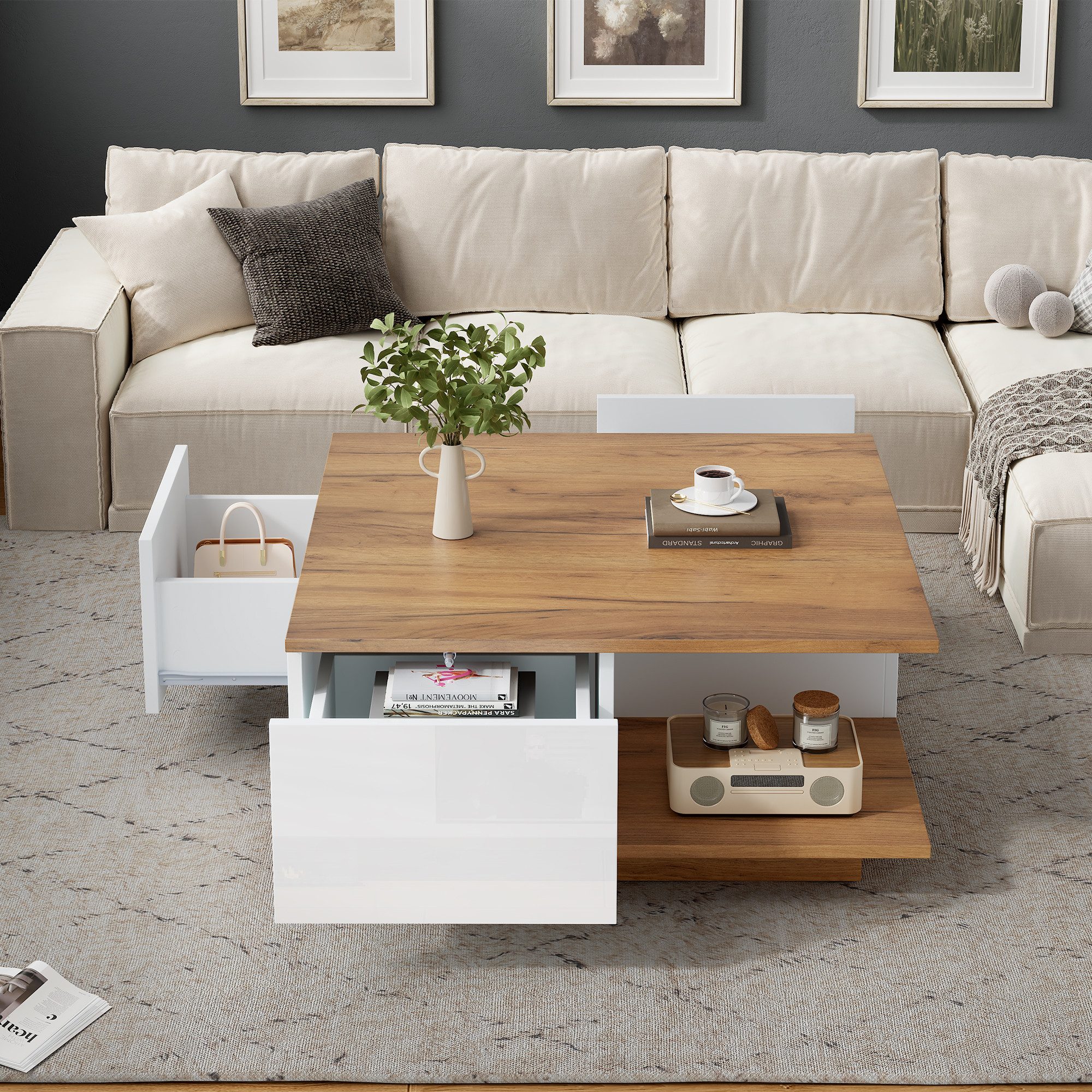 HAUSS SPOLE Couchtisch mit Schubladen,Hochglanz-Sofatisch Wohnzimmertisch m günstig online kaufen