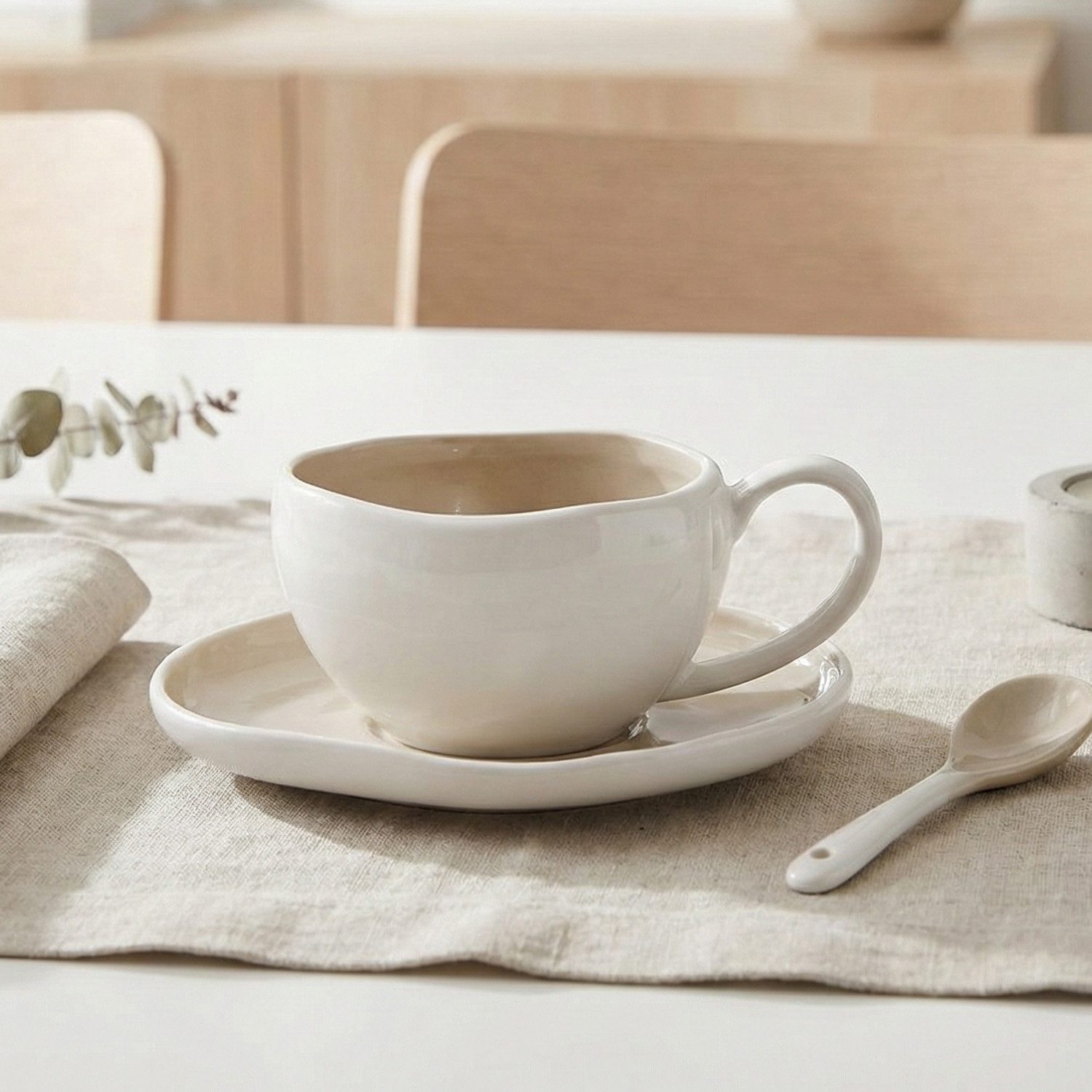 Bricard Kaffeeservice Kaffee-Set BARLES 12 teilig Taupe-Weiß 225 ml, 6 Personen, passend zu BARLES Geschirr-Set