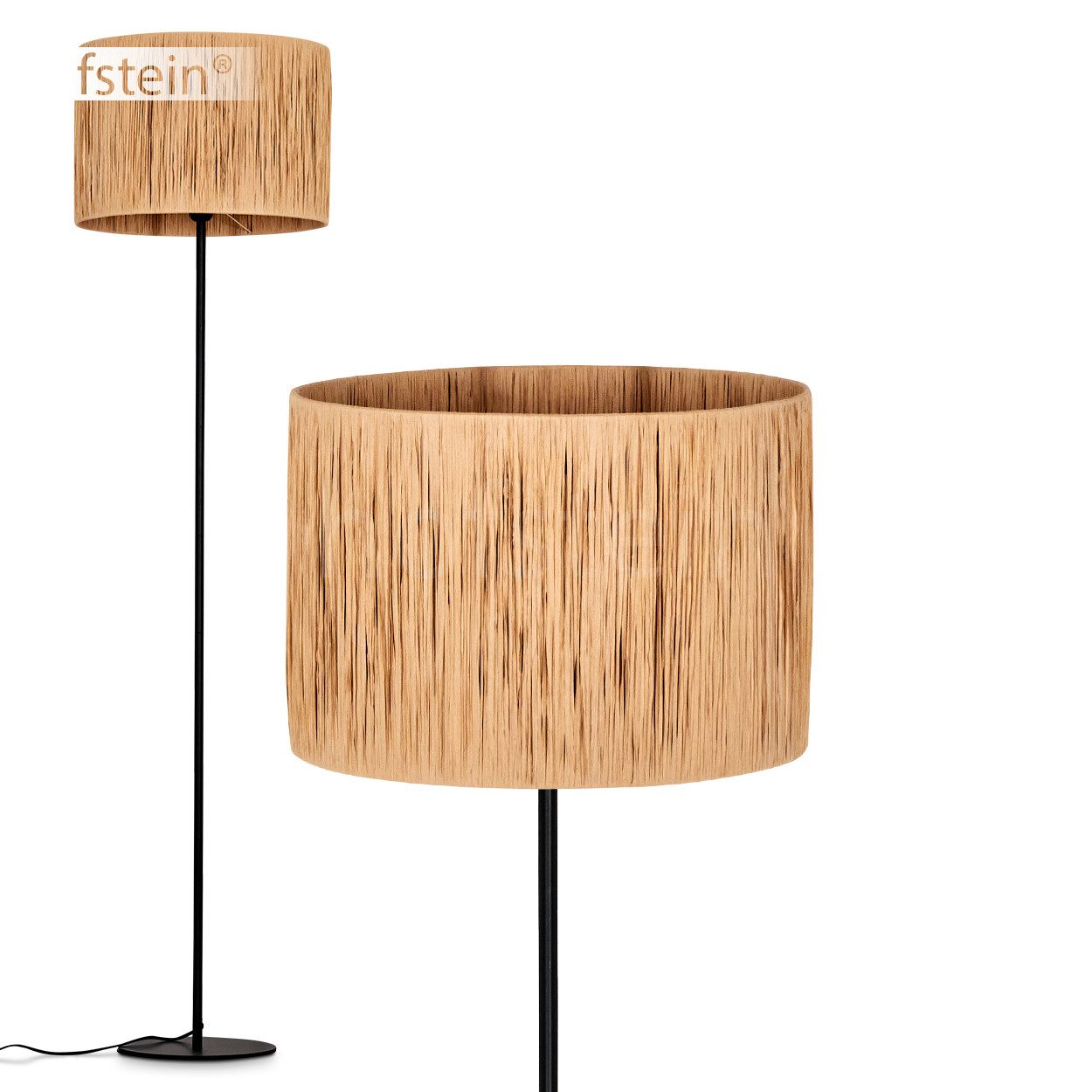 Stehlampe Stehlampe aus Metall/Bast in Schwarz/Natur