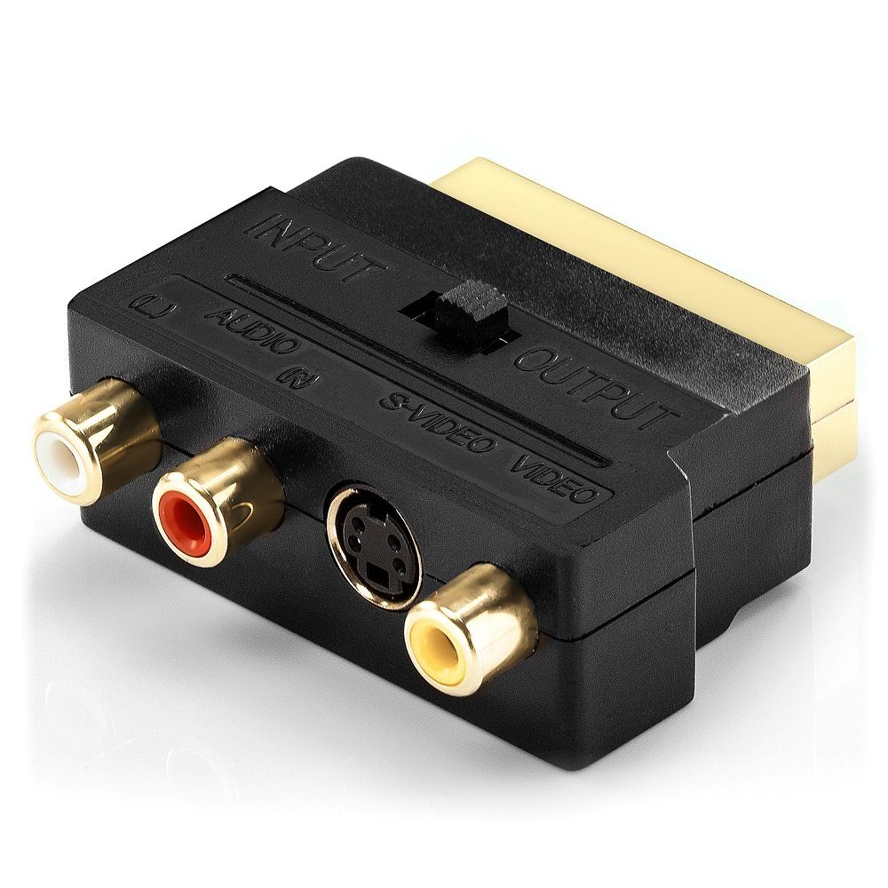 deleyCON Video Adapter Scart zu 3x Cinch + S-Video mit Schalter Audio- & Video-Kabel