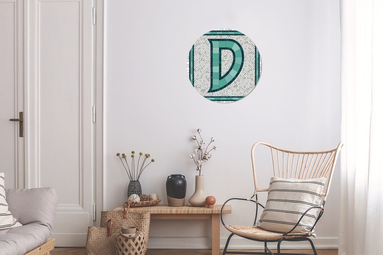 Buchstaben D, cm St), (1 einer Rundes Fliese MuchoWow dem Wandbild, mit Gemälde Wohnzimmer, Illustration Kreis Wanddekoration Forex, 30x30