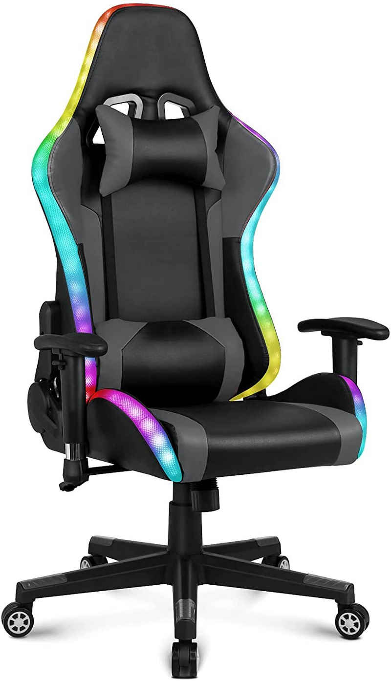 HomeMiYN Gaming Chair »Gaming Stuhl mit Lautsprechern und LED-Leuchten ergonomischer Bürostuhl mit Hoher, einstellbare leise Räder und Rückenlehne mit Nacken- und Lendenkissen«