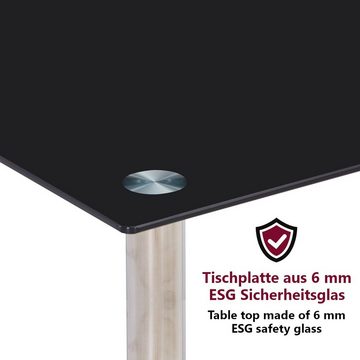 HOOZ Essgruppe fürs Esszimmer, Küche und Wohnzimmer Tischplatte 6 mm Sicherheitsglas, (Set, 5-tlg., Tisch mit 4 Stühlen), Tischplatte schwarz, Bezug Stühle schwarz