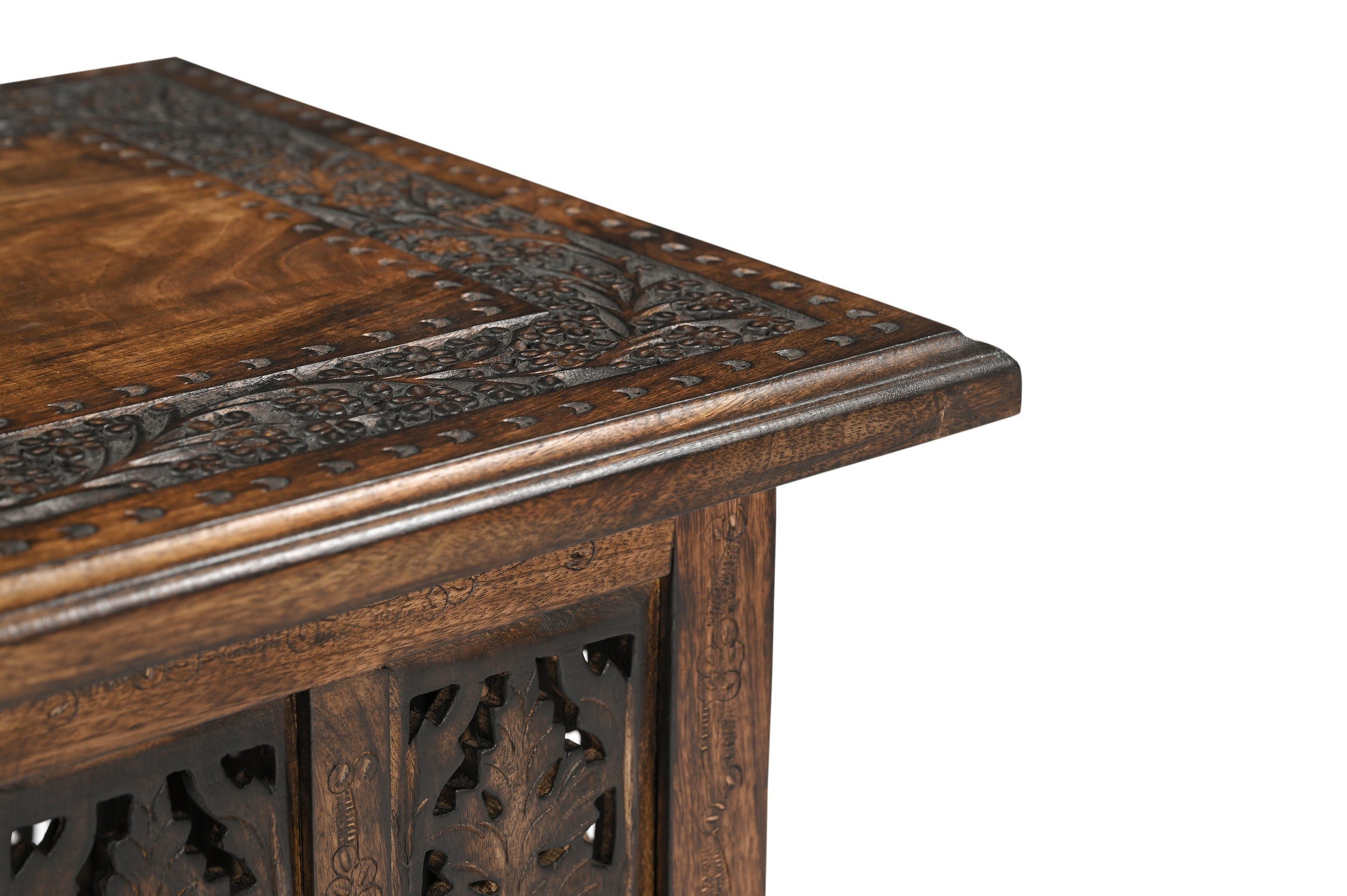 iAnanas Beistelltisch Orientalischer Elefantentisch Holz Dekotisch (Massivholz Sofatisch Braun Handgefertigt mit Schnitzdetails Vintage, 1-St), Wohnzimmertisch aus Massivholz mit Schnitzerei Rustikal Boho