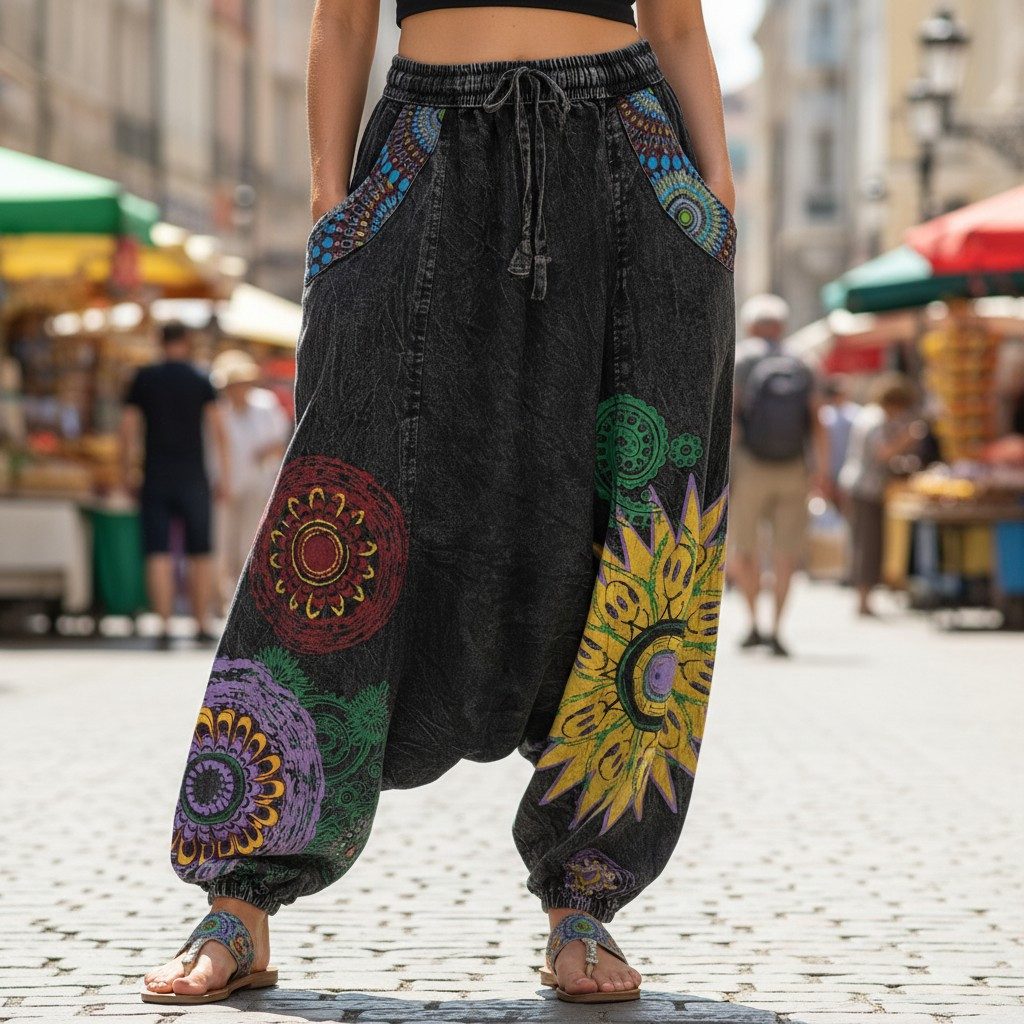 Guru-Shop Relaxhose Haremshose, Stonewash Pluderhose, Pumphose,.. Ethno Style, Hippie, alternative Bekleidung