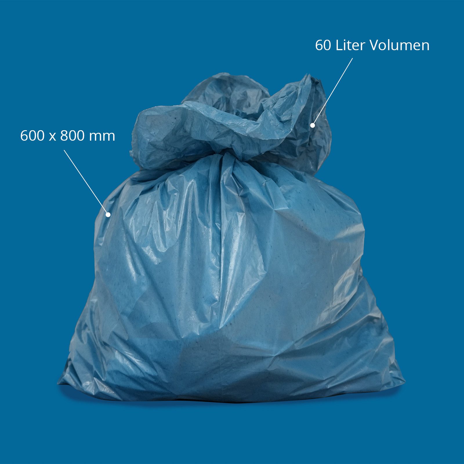 Hypafol Müllbeutel LDPE Müllsäcke blau, Typ 60, 60L, 600x800mm, 20 Rollen à 10 Stück