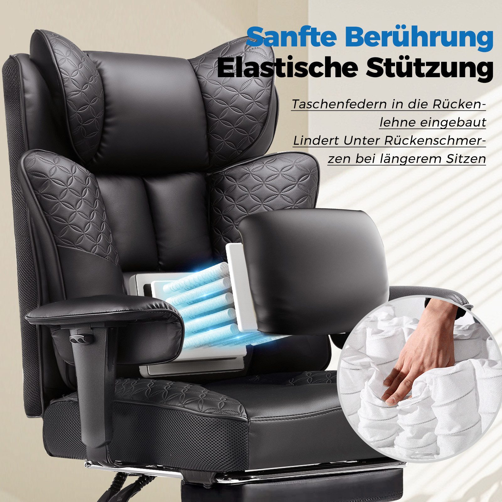 GTPLAYER Gaming-Stuhl Bürostuhl mit Fußstütze 150° Verstellbare Rückenlehne & Armlehnen, Computerstuhl Chefsessel für Große und Schwere Personen