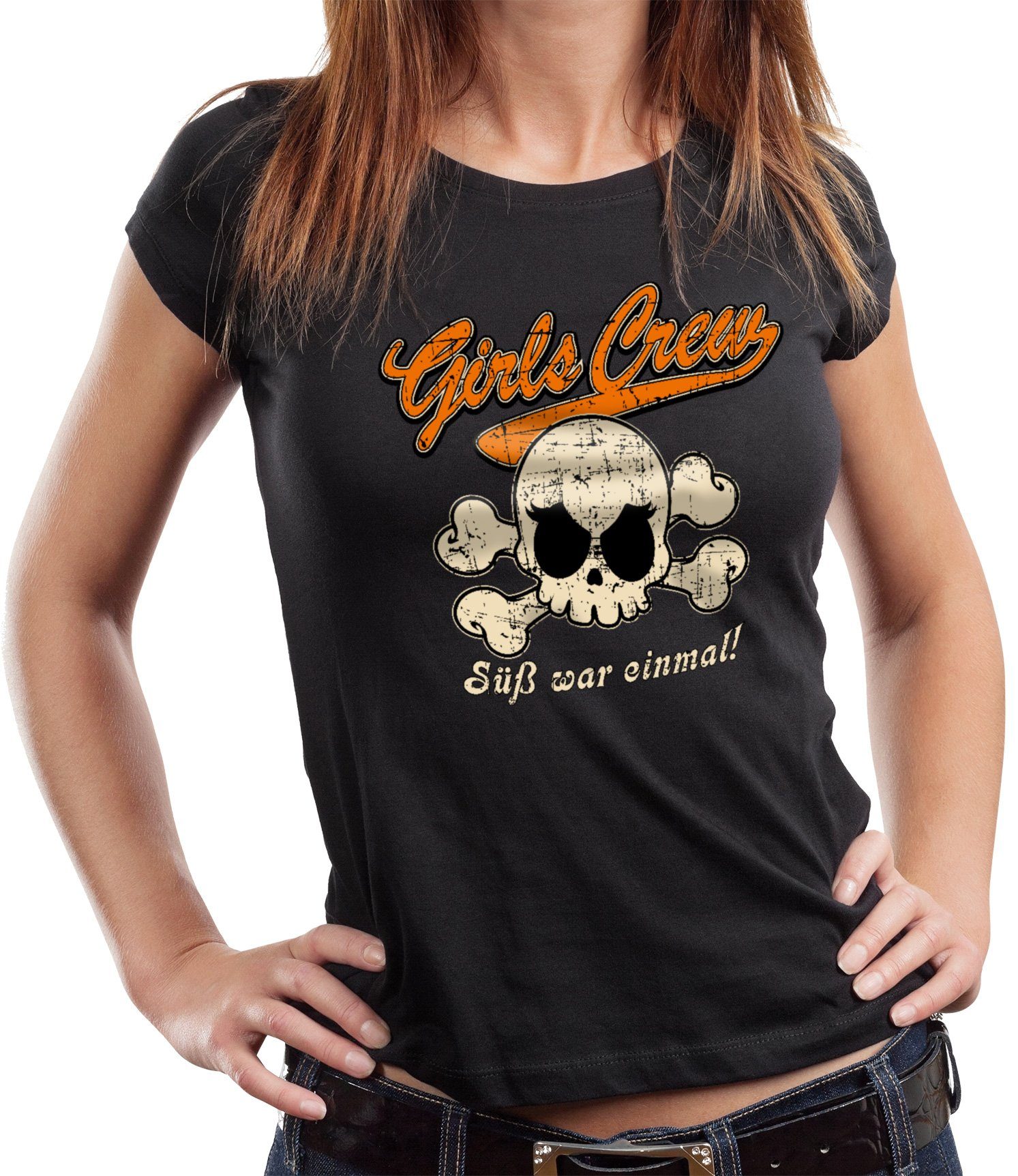 Biker Girls war süß Damen einmal - Lady T-Shirt Shirt: BANDIT® Crew GASOLINE