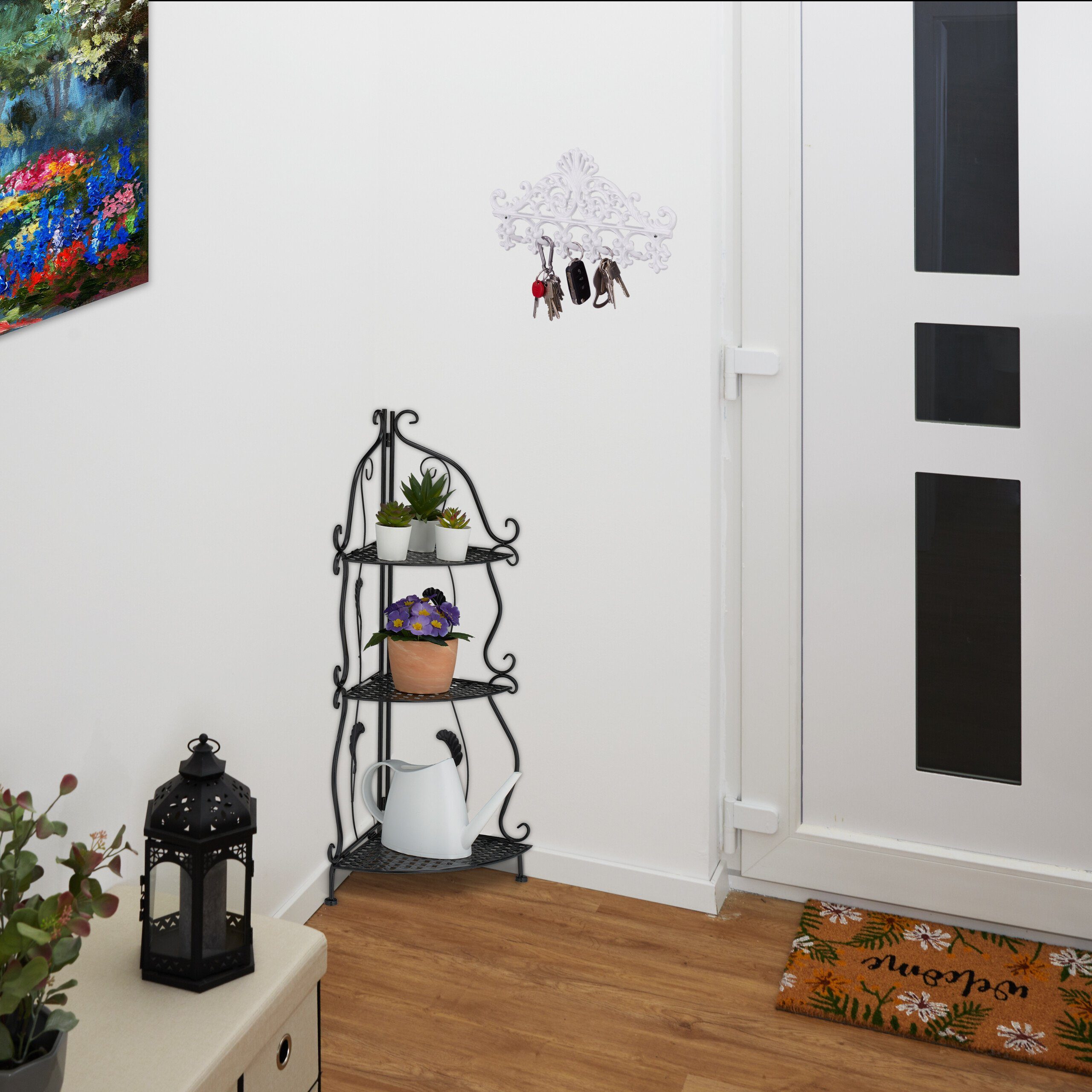 relaxdays Eckregal Metall Eckregal mit 3 Ablagen