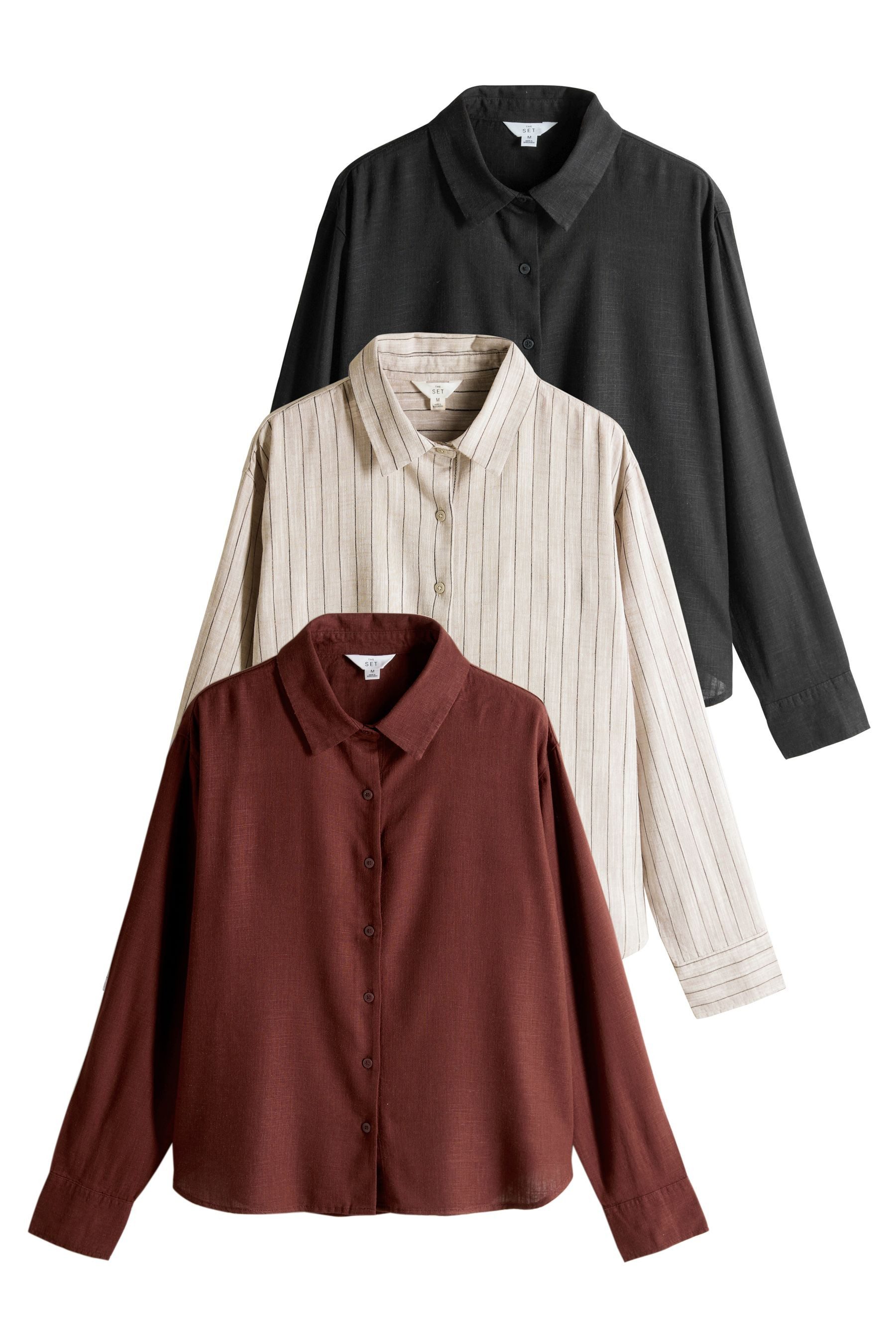 The Set Langarmhemd The Set Langarmshirts mit Knöpfen, 3er-Pack (3-tlg)