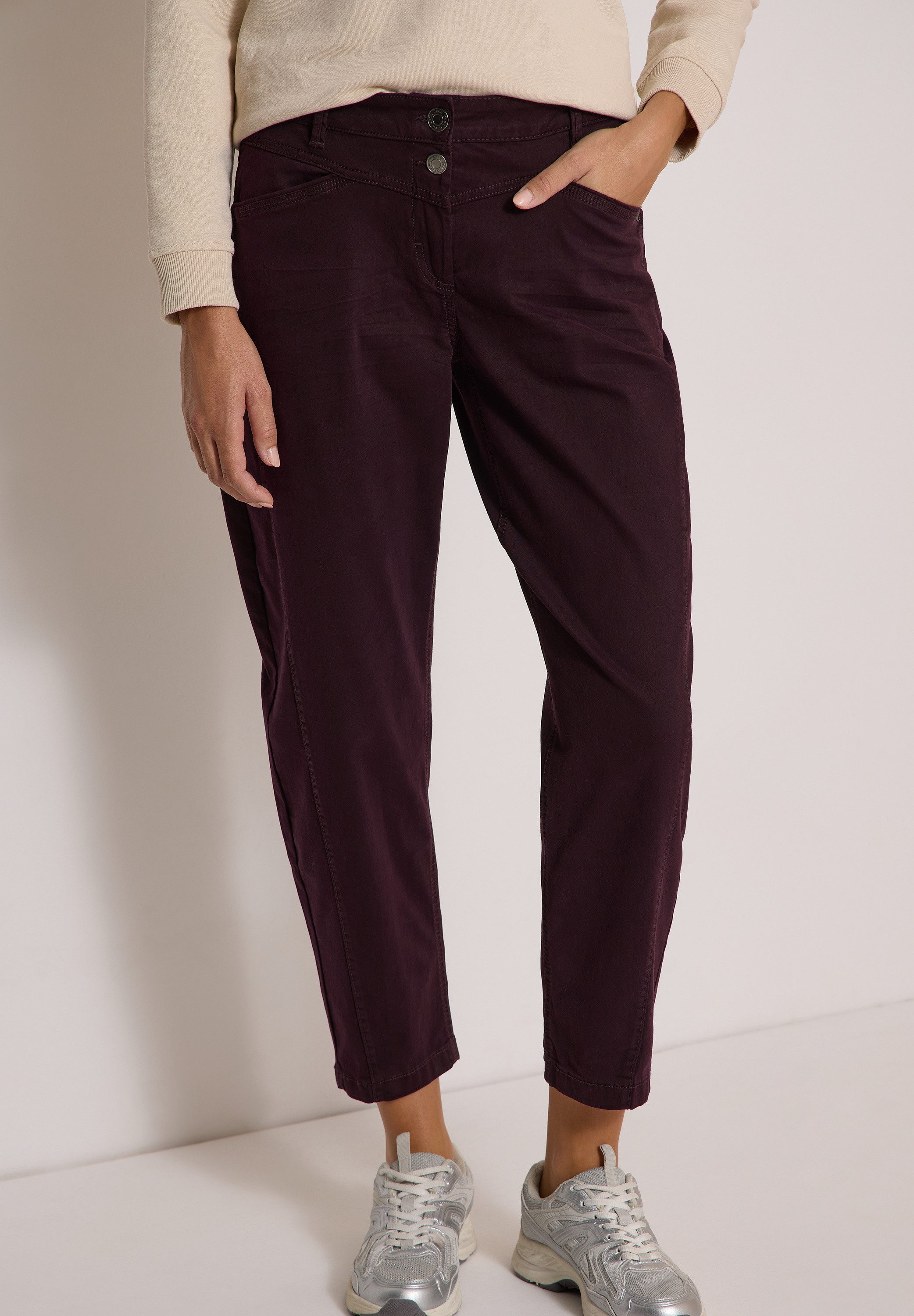 CECIL Stoffhose Style Scarlett Mid Waist, Barrel Leg, Baumwollmix