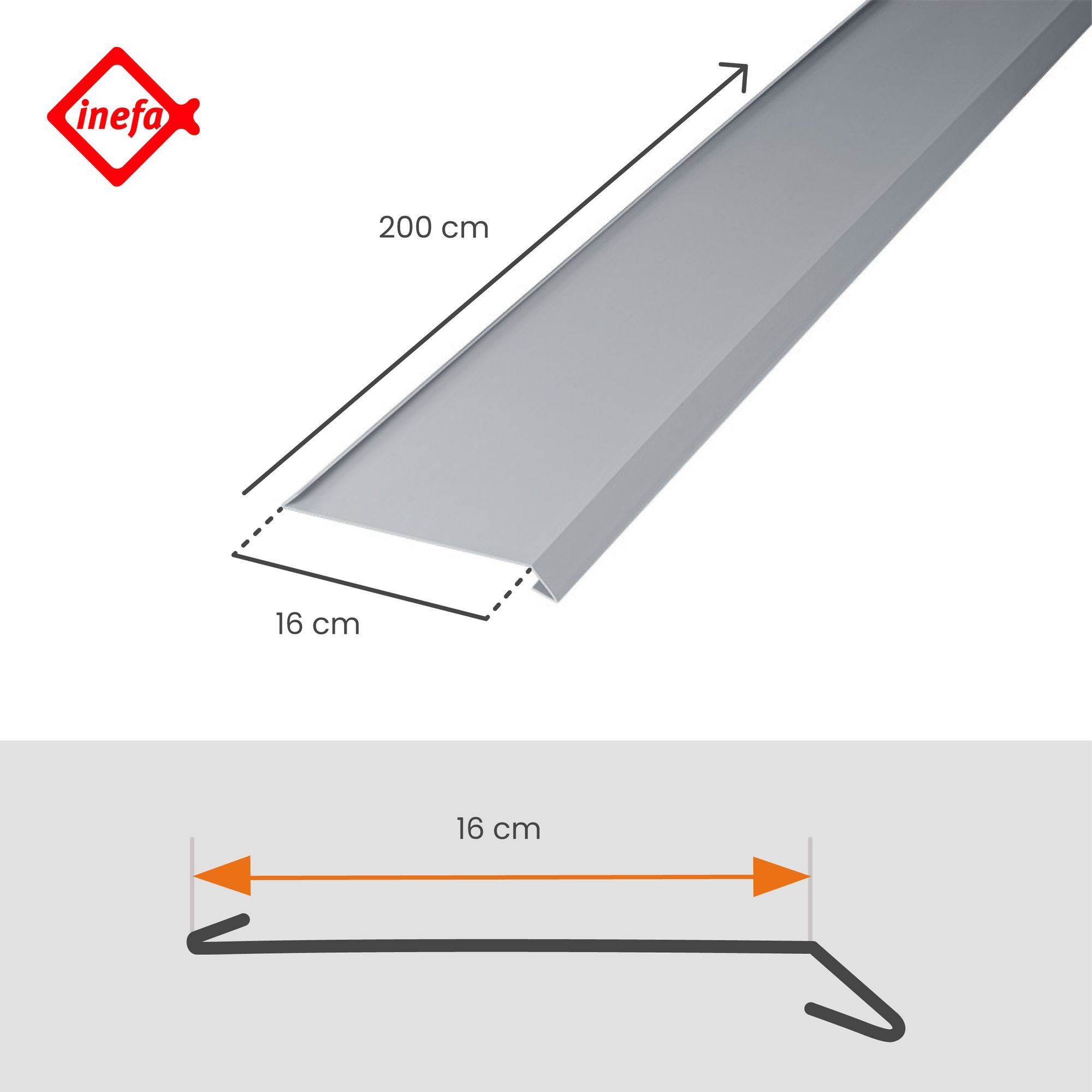 INEFA Dachrinne Dachstreifen für Dachrinne, zweiseitig gekantet, 2m, Rinneneinhang mit Wasserfalz, aus PVC-U, Dachrinnen Zubehör