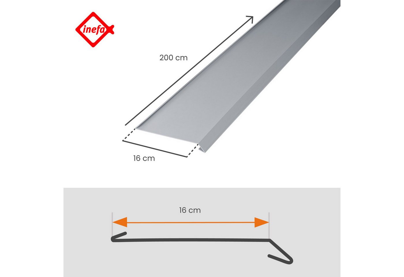 Thumbnail - INEFA Dachrinne Dachstreifen für Dachrinne, zweiseitig gekantet, 2m, Rinneneinhang mit Wasserfalz, aus PVC-U, Dachrinnen...