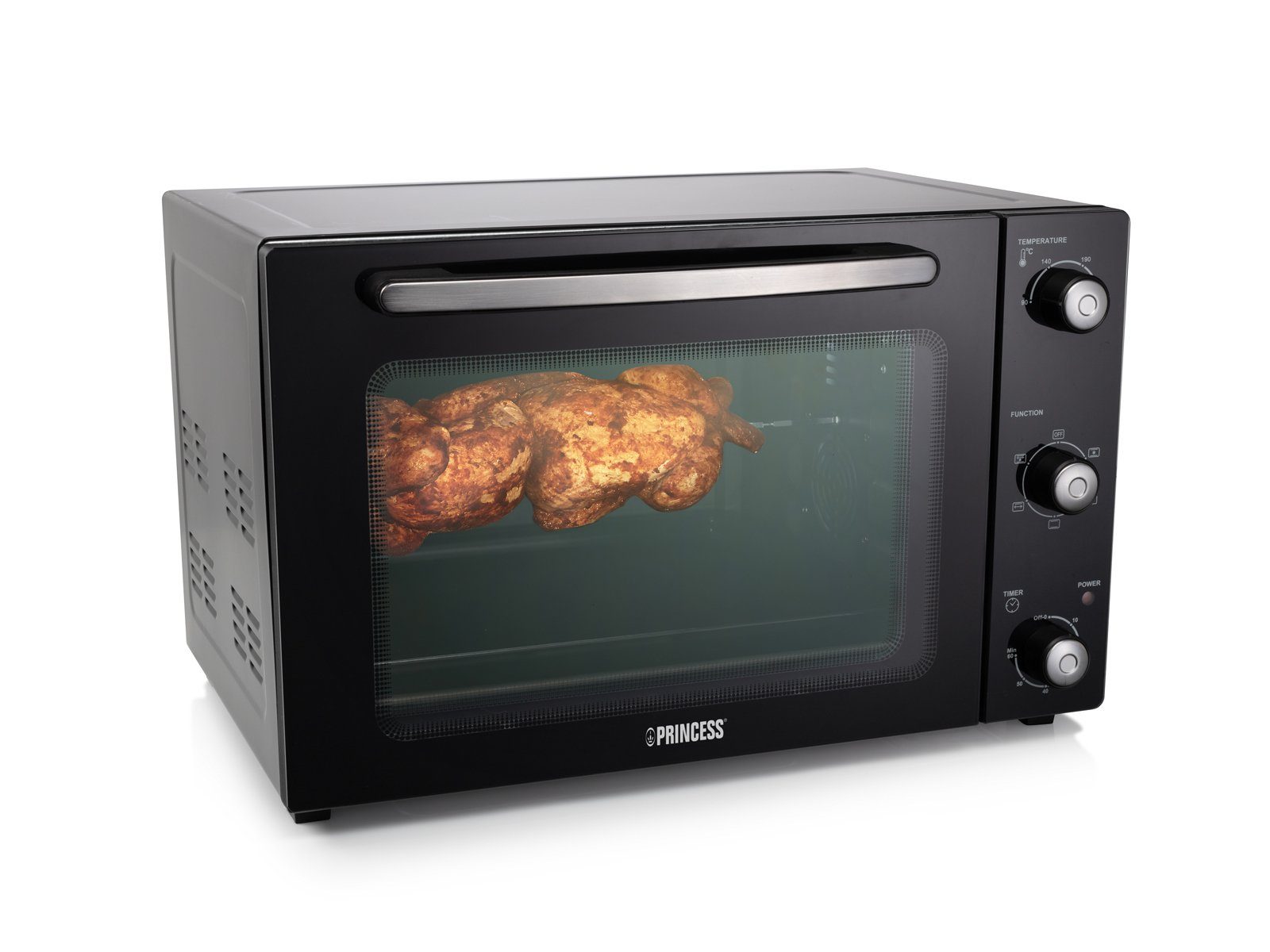 PRINCESS Minibackofen, Kleiner 45L Umluft Tisch-Backofen Mini-Ofen Drehspieß, Pizzabackofen