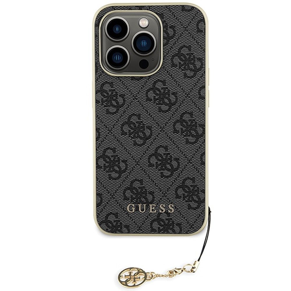 Guess Handyhülle Schutzhülle Smartphonehülle Rückschale 6,1 Zoll, 4G-Muster, Anhänger, Kunstleder, stoßabsorbierend