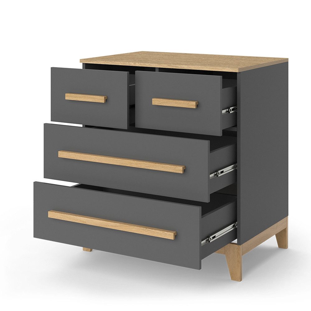 VitaliSpa® Kommode Malia, Grau/Eiche, 80 x 88 cm mit 4 Schubladen