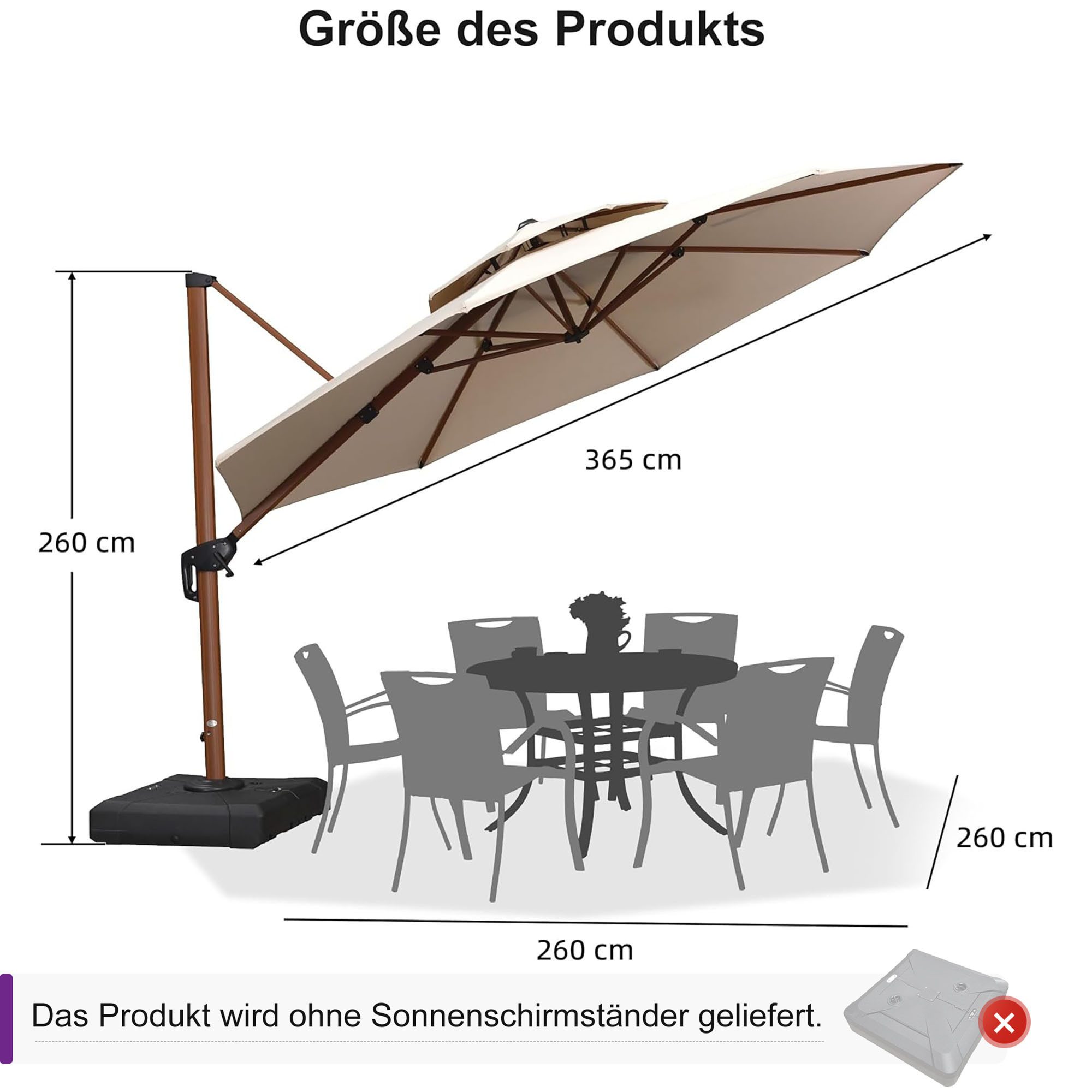 PURPLE LEAF Ampelschirm Holzoptik Runder Außenbereich günstig online kaufen