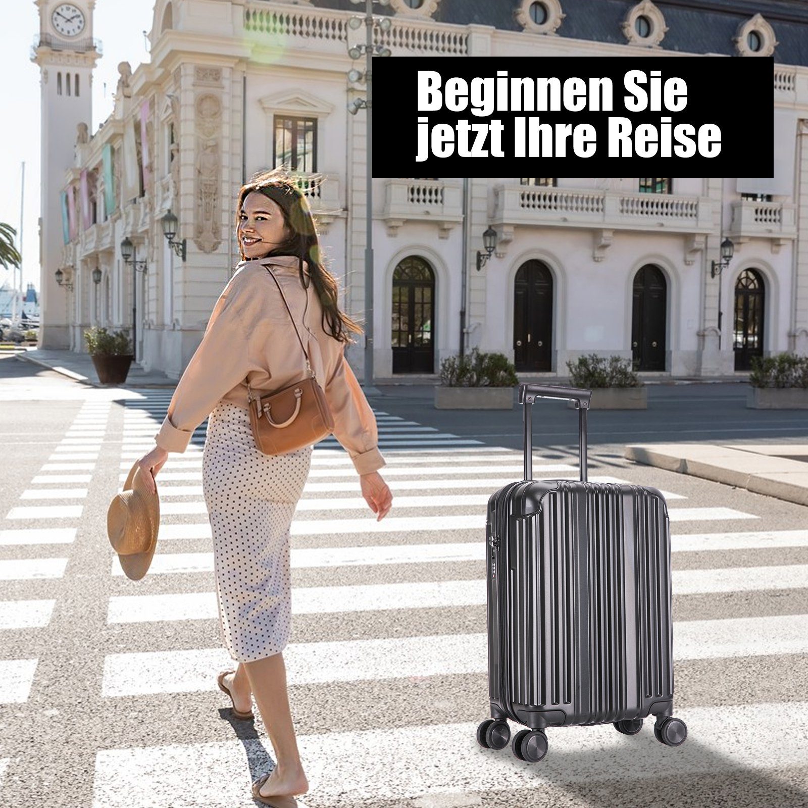 interGo Hartschalen-Trolley Reisekoffer mit 4 Rollen Harteschalenkoffer TSA-Zahlenschloß Koffer, 4 Rollen, Hartschalenkoffer