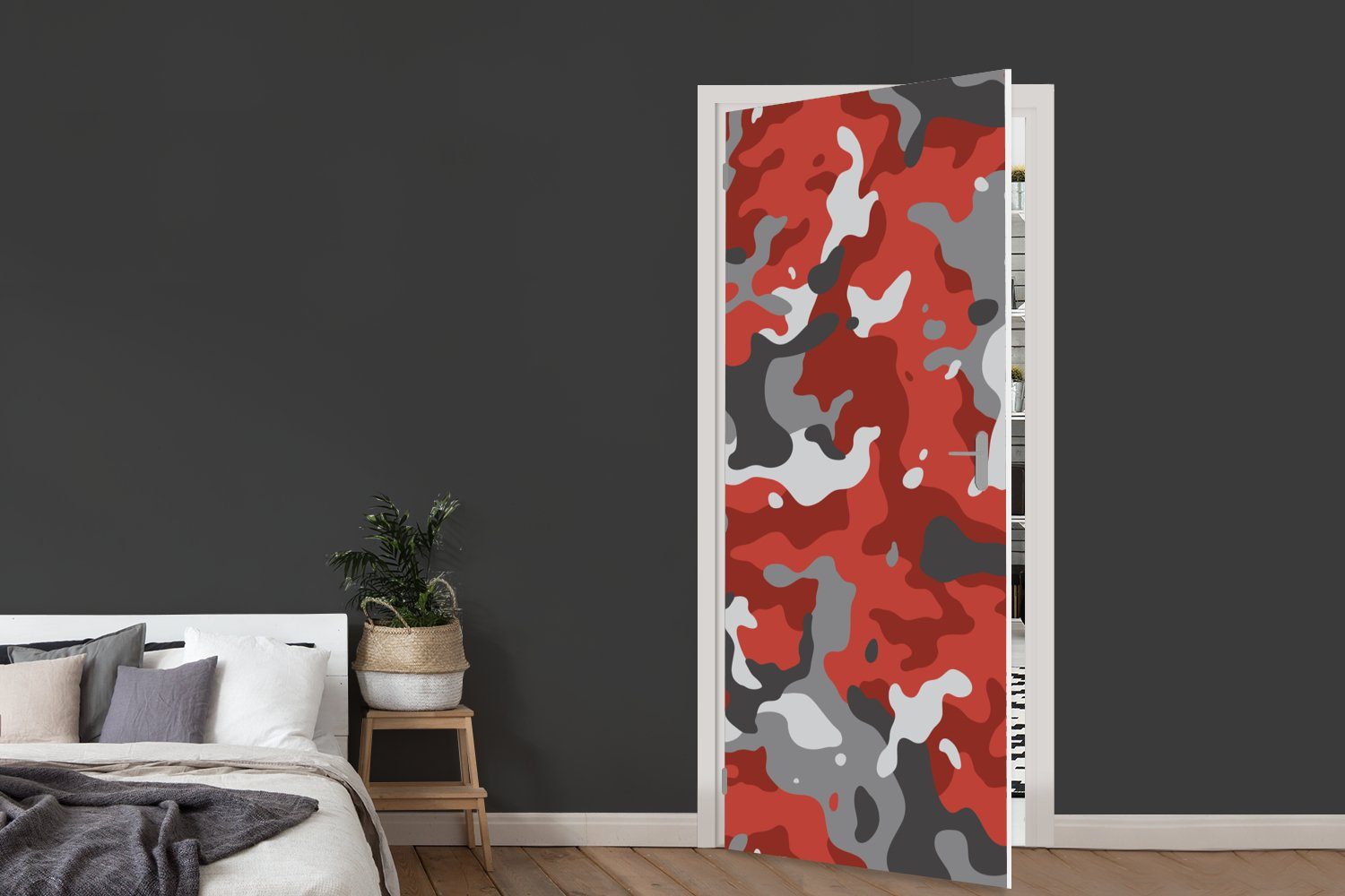 MuchoWow Türtapete cm mit Fototapete (1 grauem 75x205 für Tür, Rot bedruckt, St), Matt, Camouflage-Muster, Türaufkleber