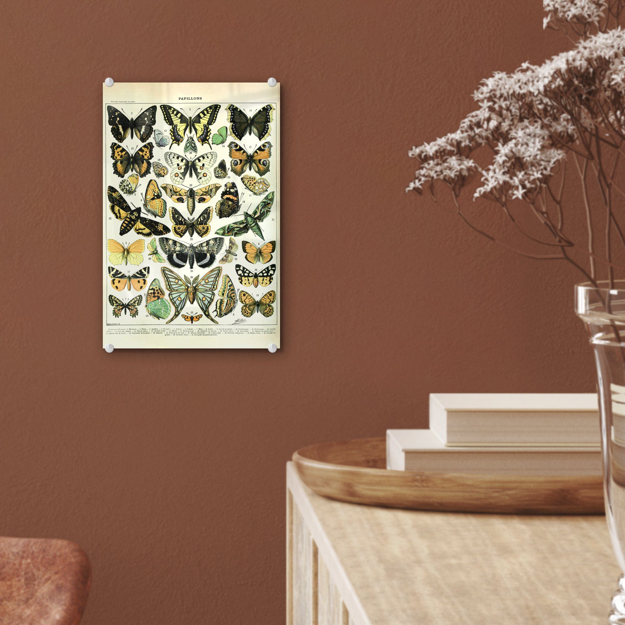Foto Schmetterling Wanddekoration Wandbild Glas - - auf (1 Glas MuchoWow Bilder St), Acrylglasbild Insekten, - Tiere - - Glasbilder auf