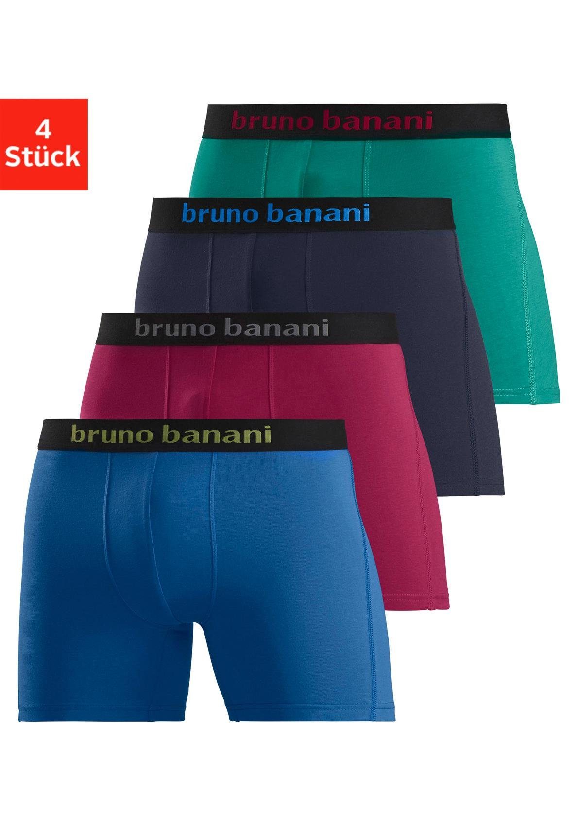 Bruno Banani Langer Boxer (Packung, 4-St) mit auffälligem Logobund blau, rot, marine, grün