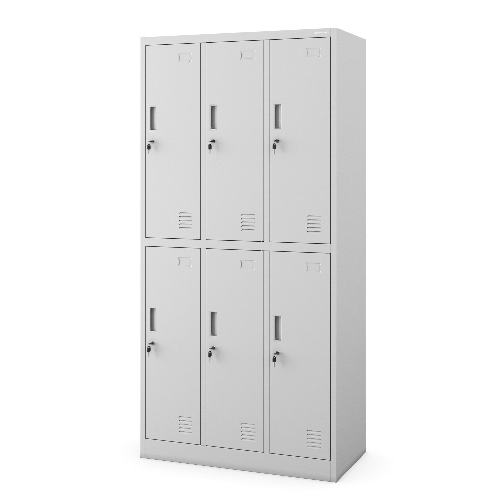 Jan Nowak Mehrzweckschrank Metall Kleiderspind 90 cm IGOR 6 Fächer abschließbar Stahl (Umkleideschrank BHP Arbeitsraum Fitness Kosmetik Sozialraum, 0,6 mm 185 x 90 x 45 cm Wandmontage Kleiderstange 10 kg 49 kg) Lüftungsschlitze Namensschildhalter Zylinder