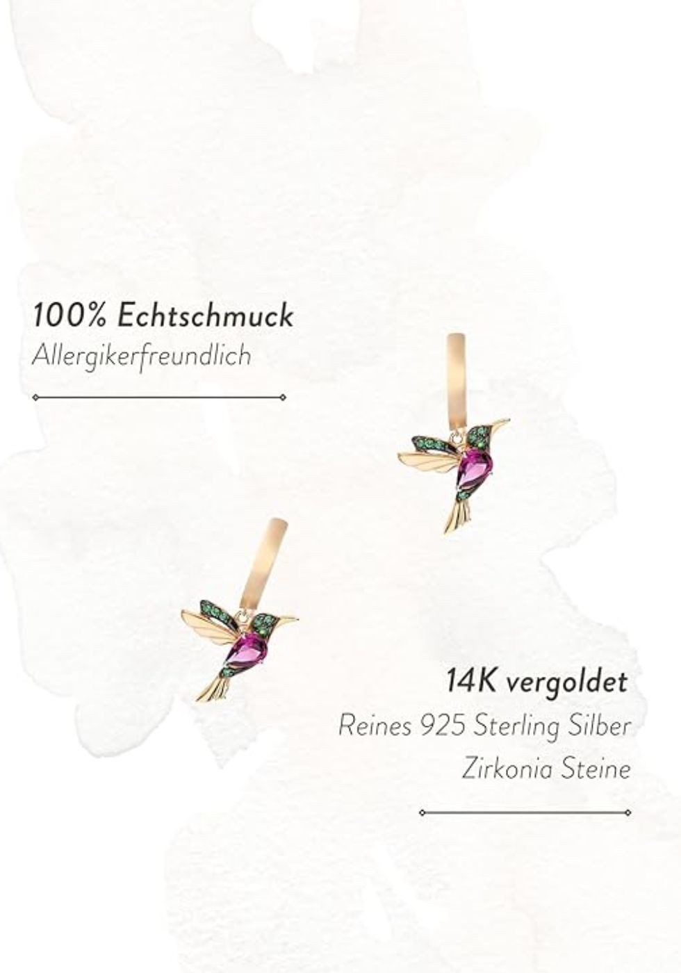 Einzelstück Paar Creolen Ohrringe Kolibri Hoops 925 Sterling Silber