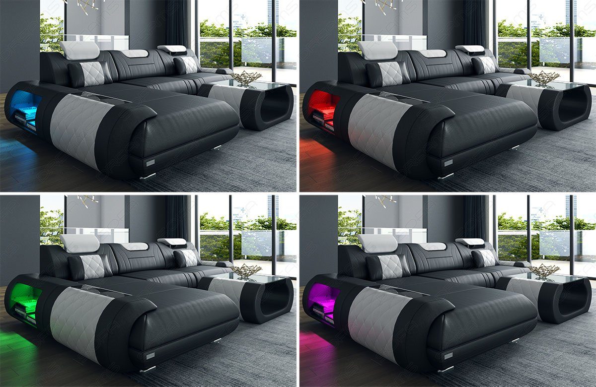 elfenbein-schwarz Sofa Form Couch U mit Stoff Rimini Stoffsofa, Dreams wahlweise Bettfunktion Polster Wohnlandschaft Sofa Strukturstoff H