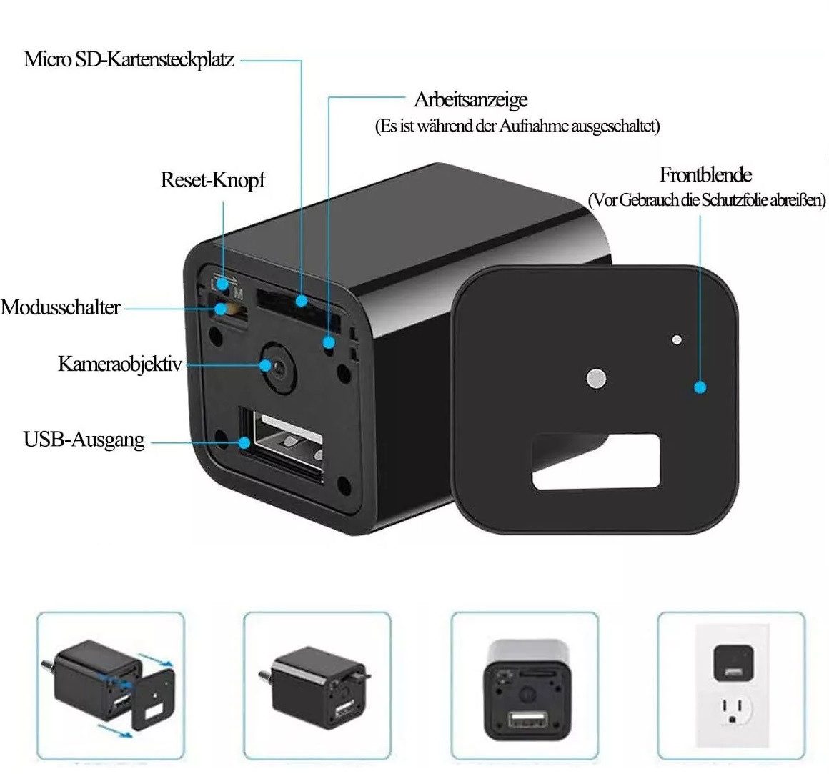 SpionProfi Überwachungskamera Mini Kamera Video Ton Überwachungskamera mit Bewegungsmelder Haus Cam (Innenbereich, Universal Usb Ladegerät versteckte Kamera Spy – Bild 3 von 4