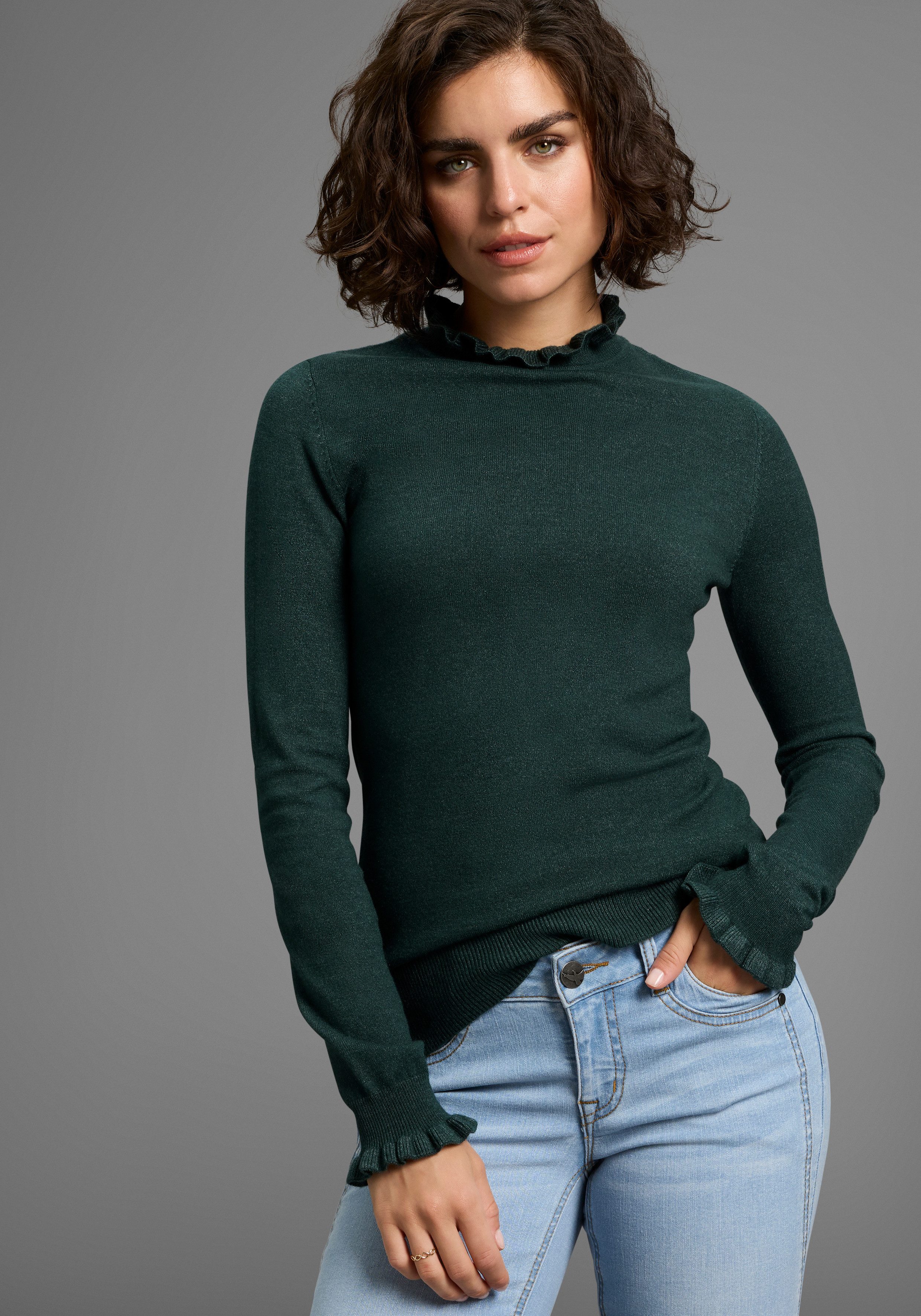 Laura Scott Stehkragenpullover mit Volantdetails günstig online kaufen