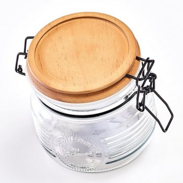 Zeller Present Vorratsglas Vorratsglas m. Bügelverschluss, Glas/Metall/Holz, 500 ml, Holz, transparent, Ø10,8 x 11,2 cm
