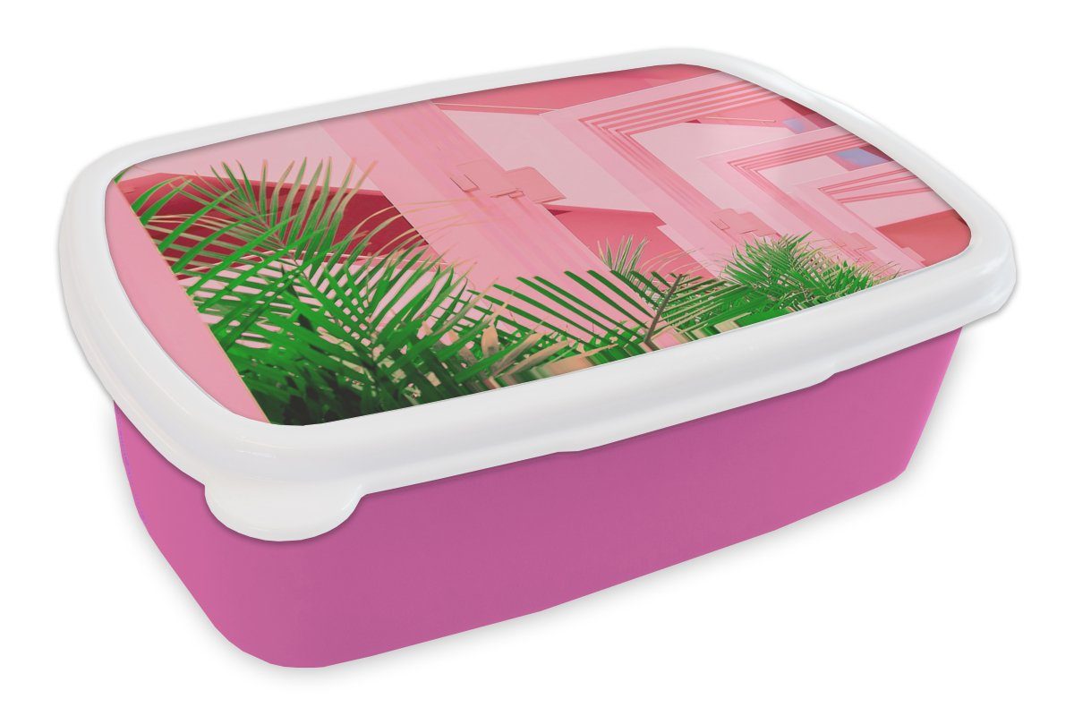 MuchoWow Lunchbox Sommer - Pflanzen - Garten, Kunststoff, (2-tlg), Brotbox für Erwachsene, Brotdose Kinder, Snackbox, Mädchen, Kunststoff rosa