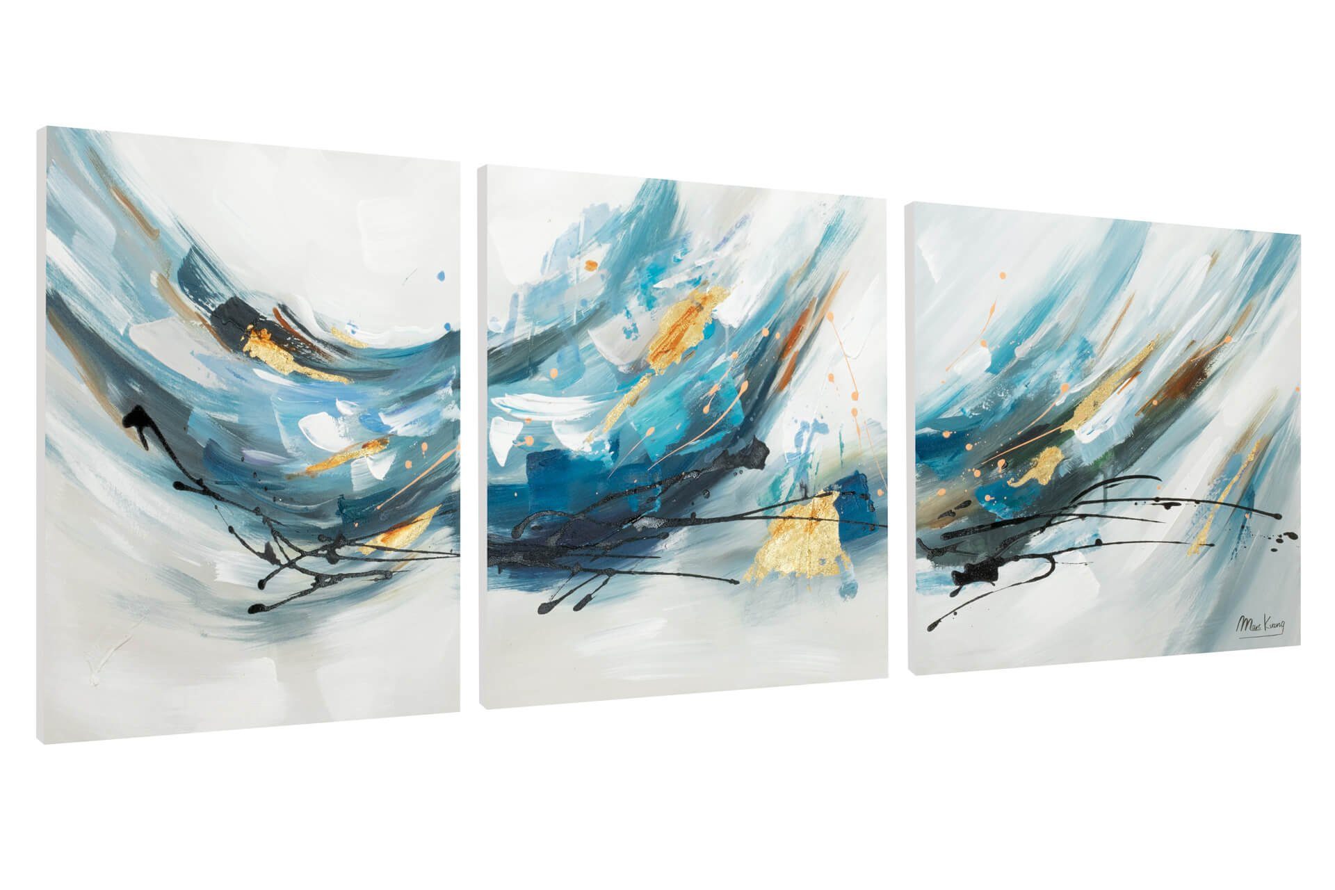KUNSTLOFT Gemälde Singendes Wasser 150x50 cm, Leinwandbild 100% HANDGEMALT Wandbild Wohnzimmer